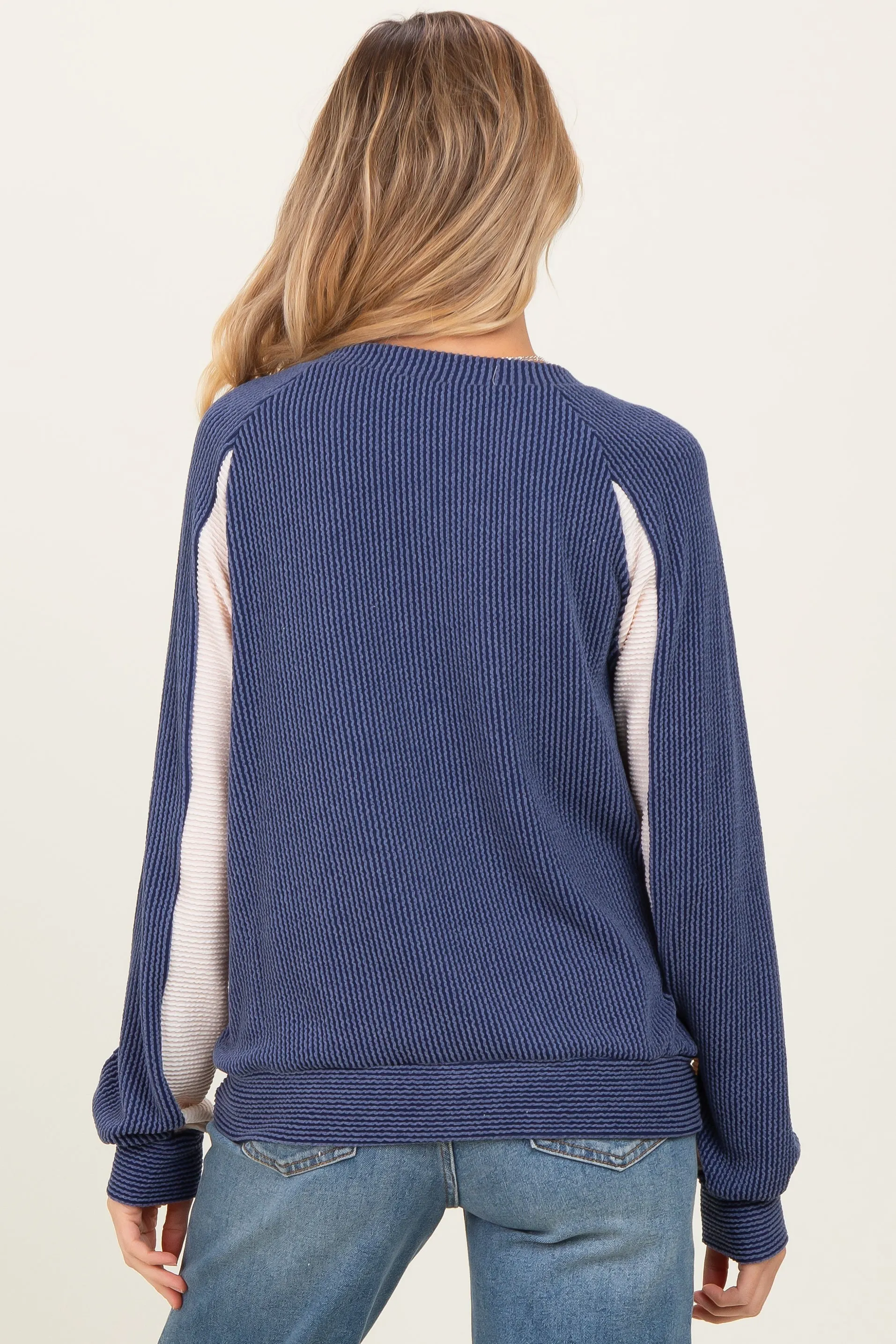 Navy Textured Rib Colorblock Maternity Pullover sold by Pinkblush product image thumbnail 4
