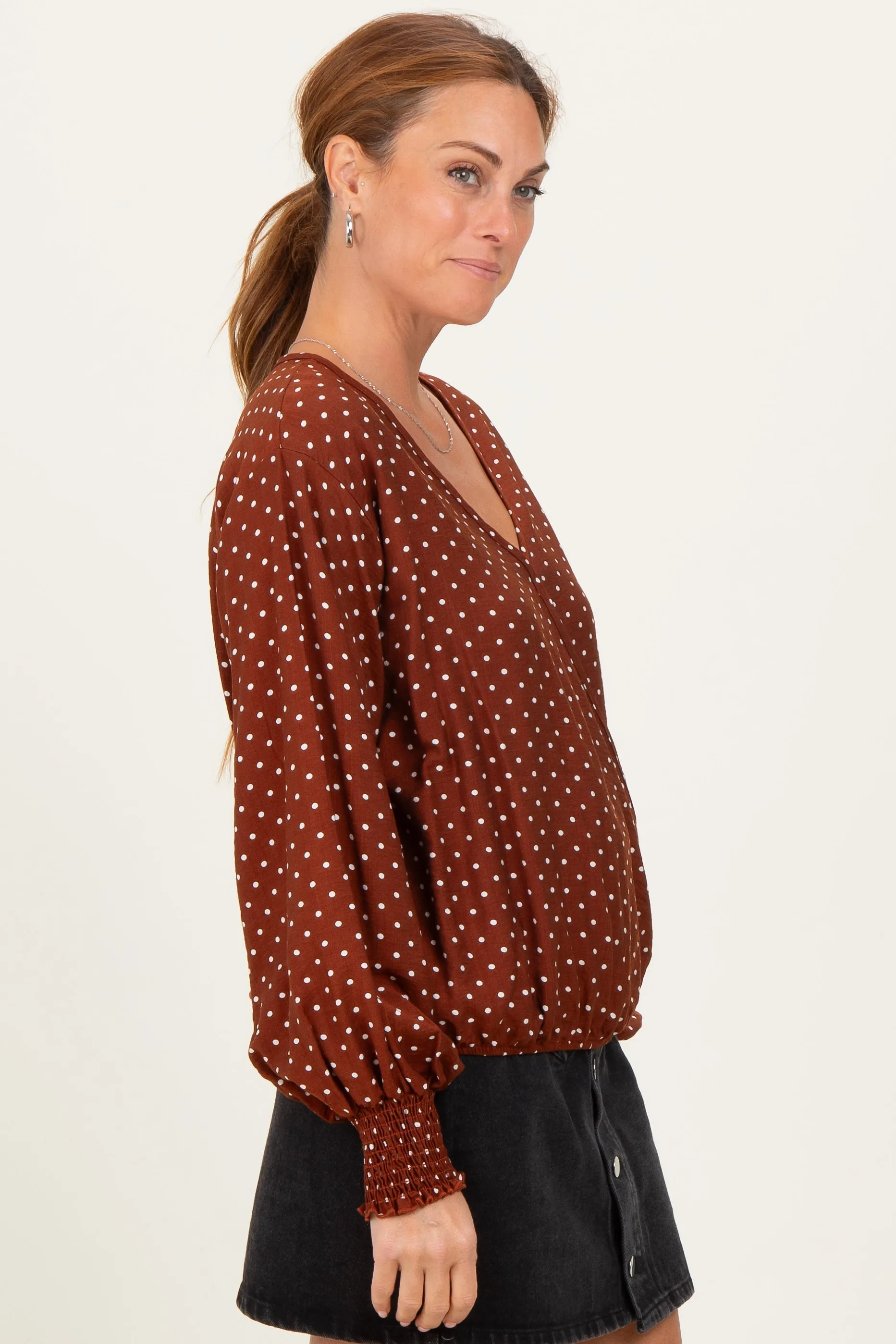 Brown Polka Dot Long Sleeve Smocked Top sold by Pinkblush product image thumbnail 3