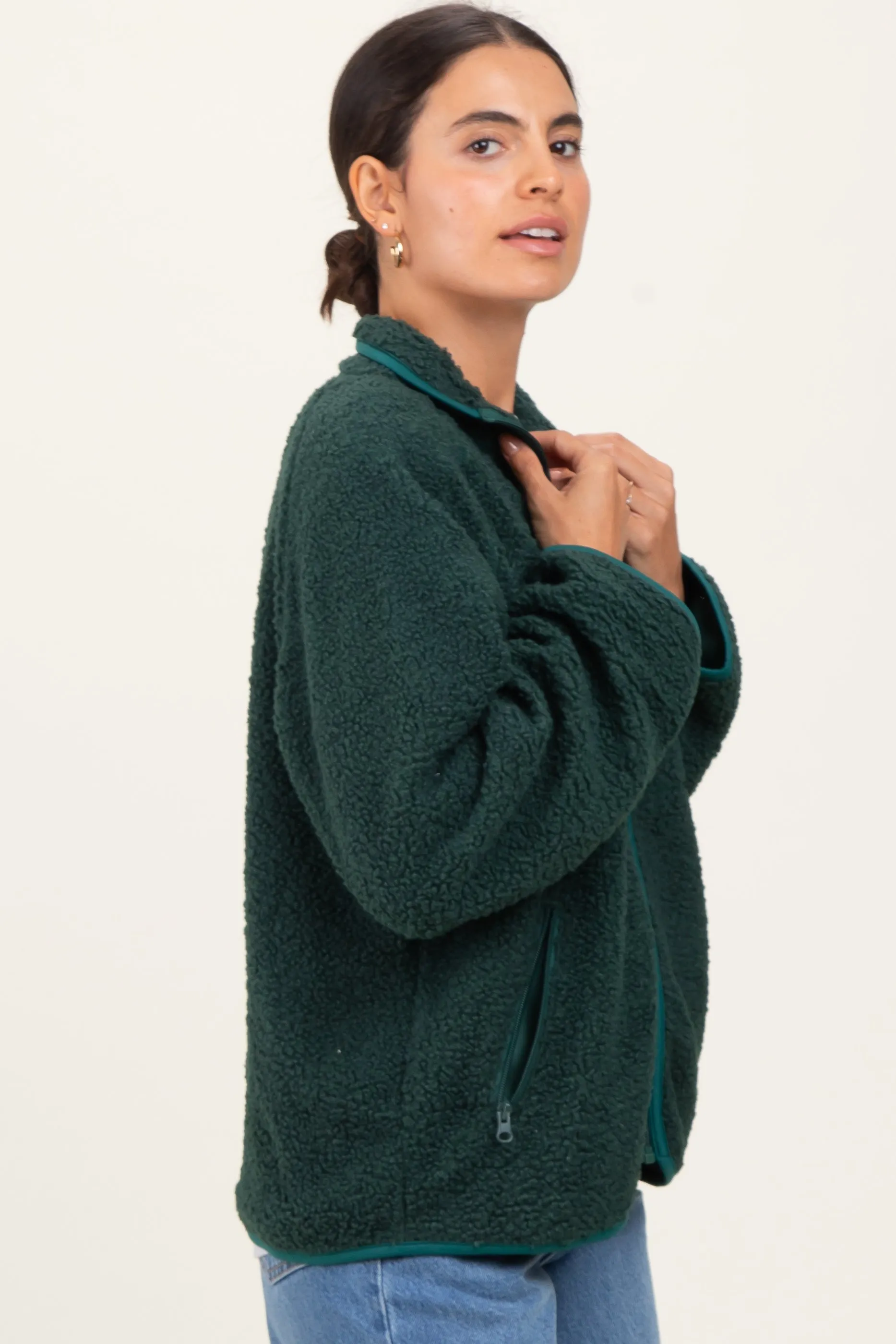 Forest Green Fleece Full Zip Jacket sold by Pinkblush product image thumbnail 3