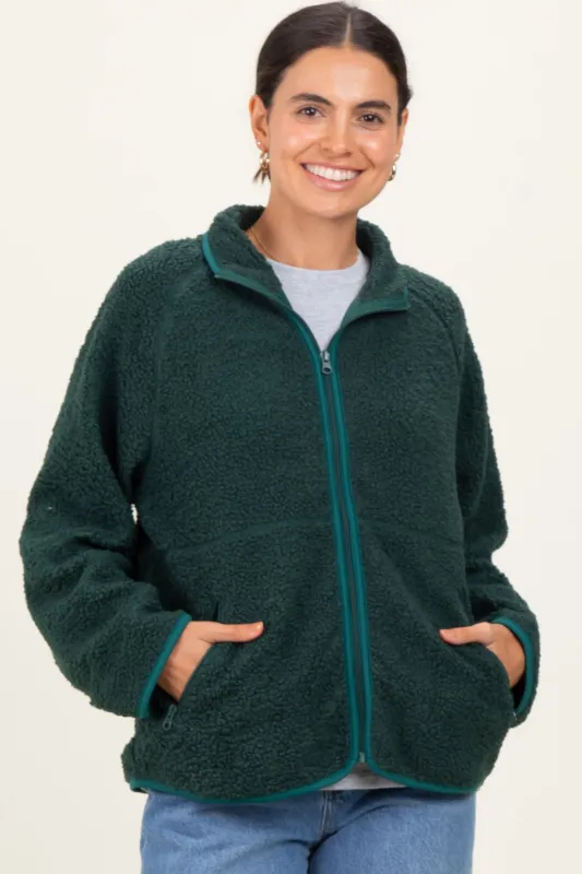 Forest Green Fleece Full Zip Jacket sold by Pinkblush