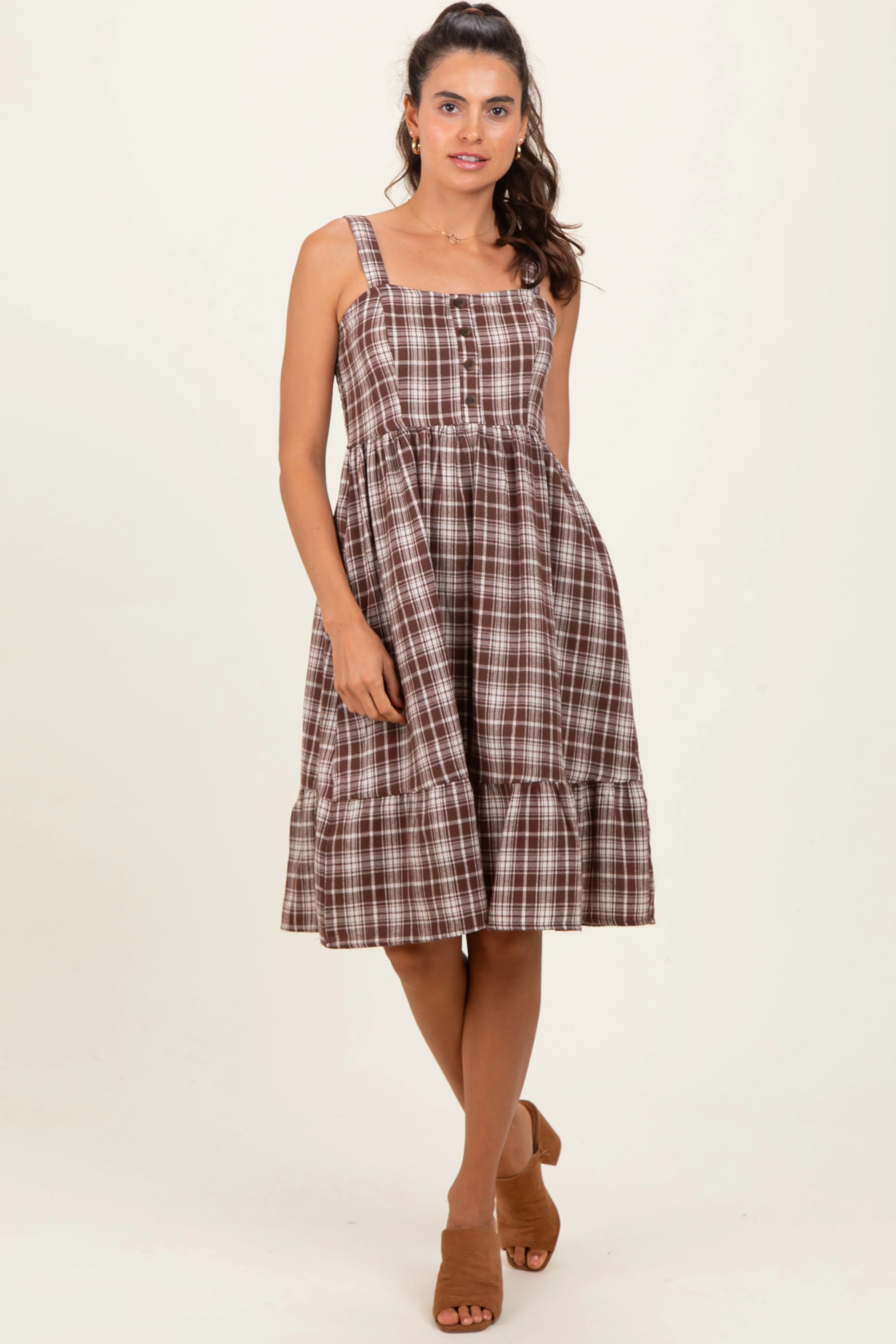 Brown Plaid Square Neck Dress sold by Pinkblush product image thumbnail 2