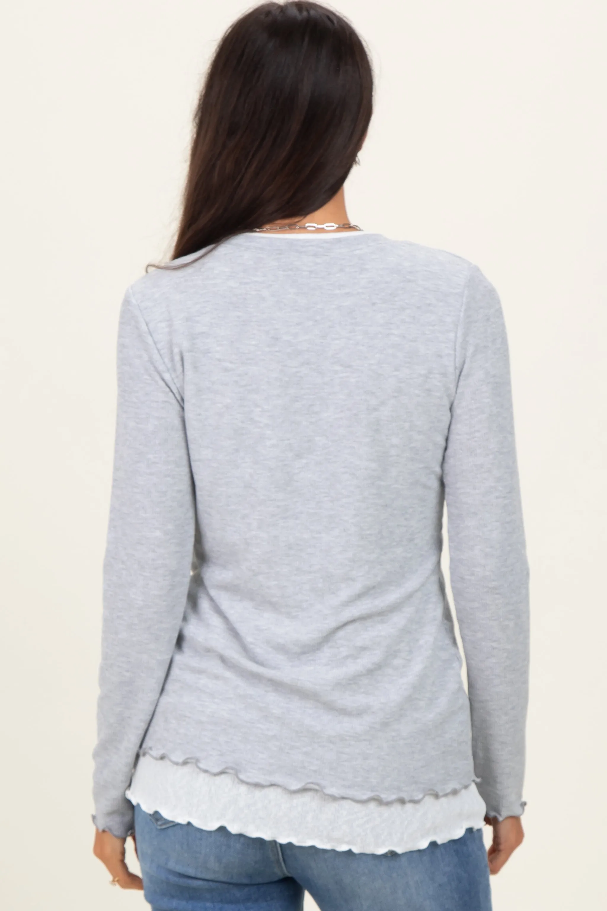 Heather Grey/White Ribbed Long Sleeve Twofer Top sold by Pinkblush product image thumbnail 4