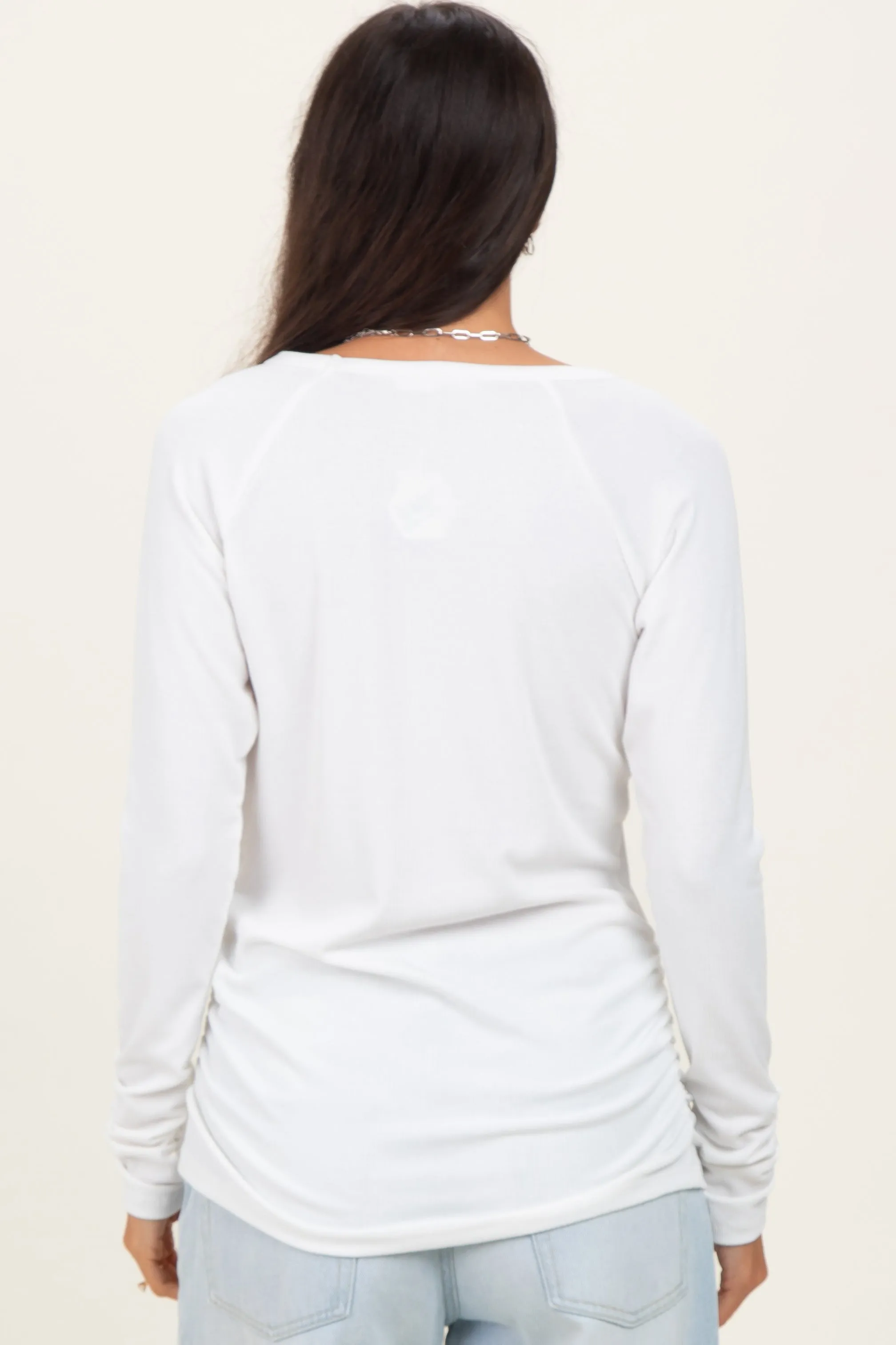 Ivory Solid Ribbed Ruched Long Sleeve Top sold by Pinkblush product image thumbnail 4