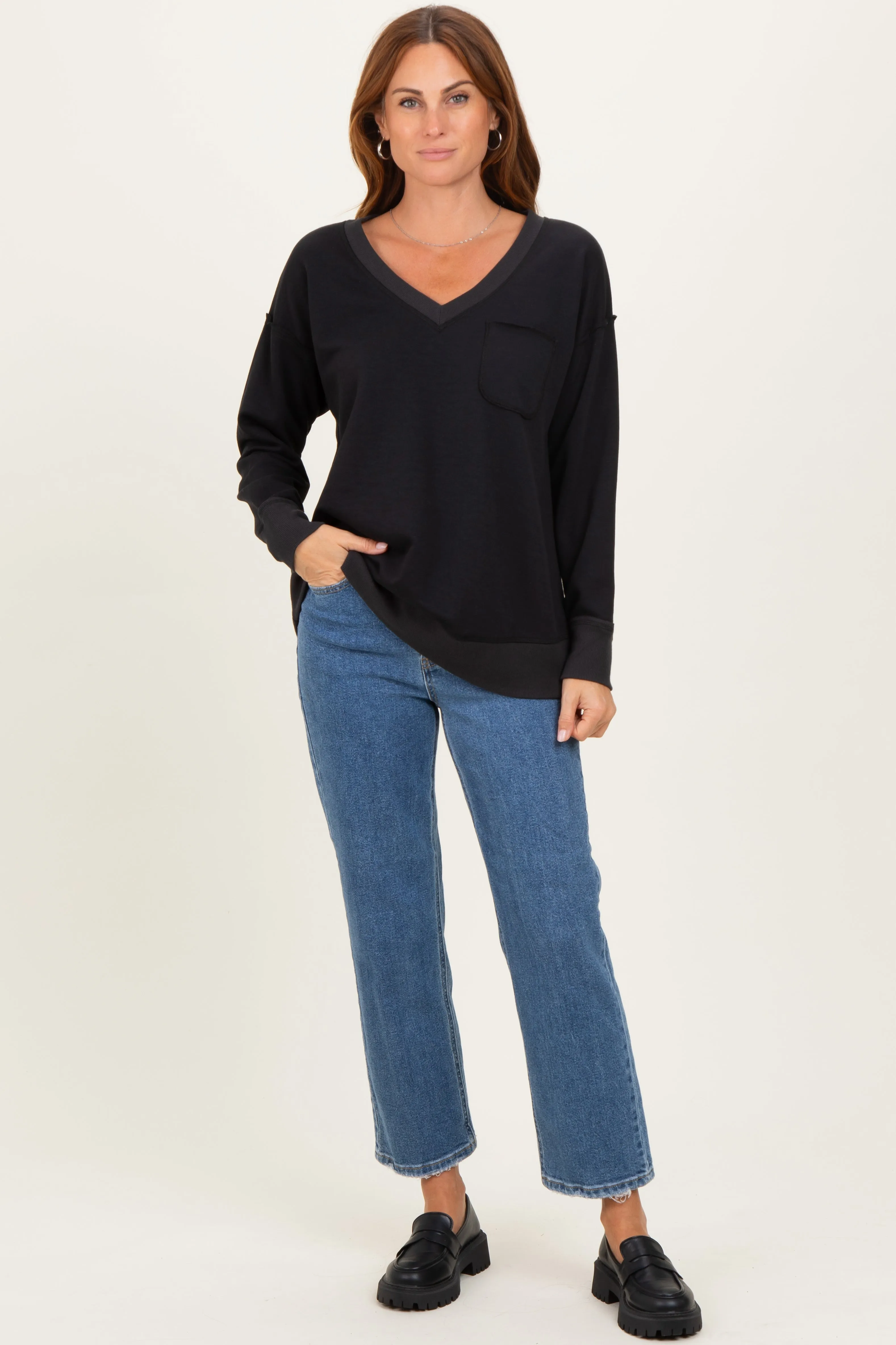 Black V-Neck Long Sleeve Pullover Top sold by Pinkblush product image thumbnail 2