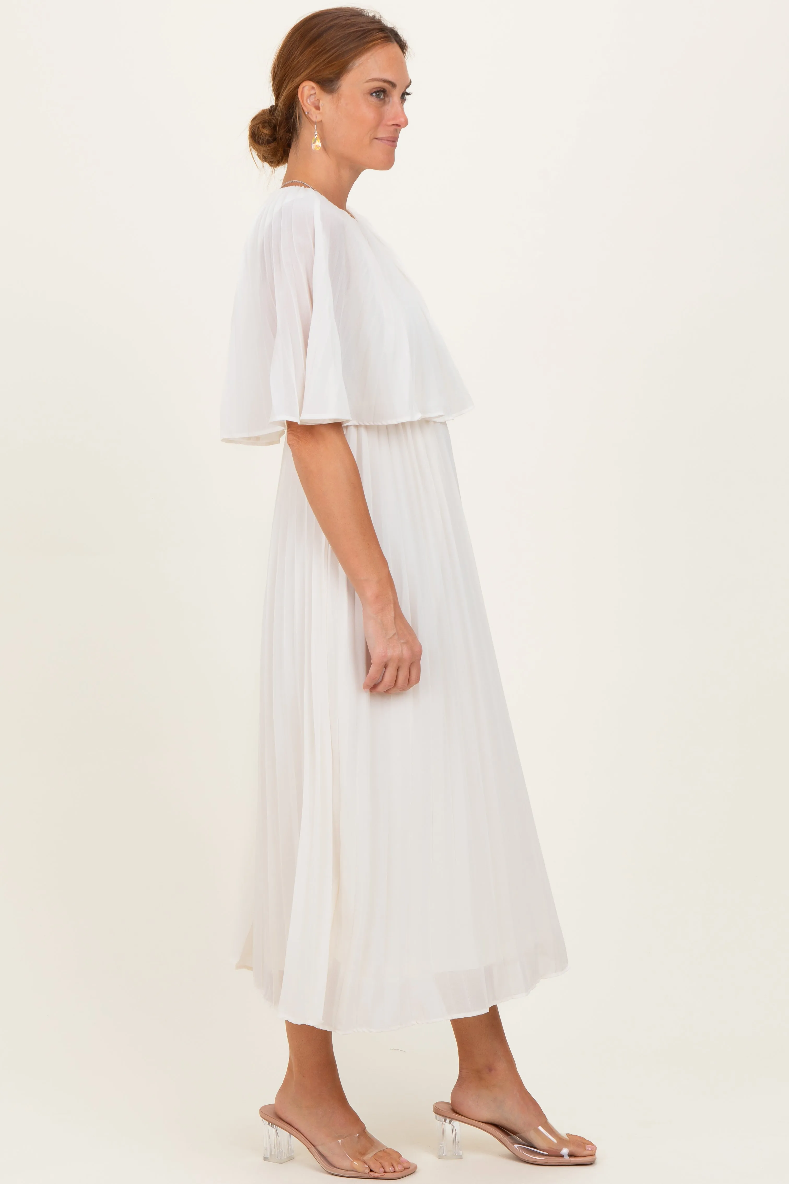 Cream Pleated Cape Midi Dress sold by Pinkblush product image thumbnail 3