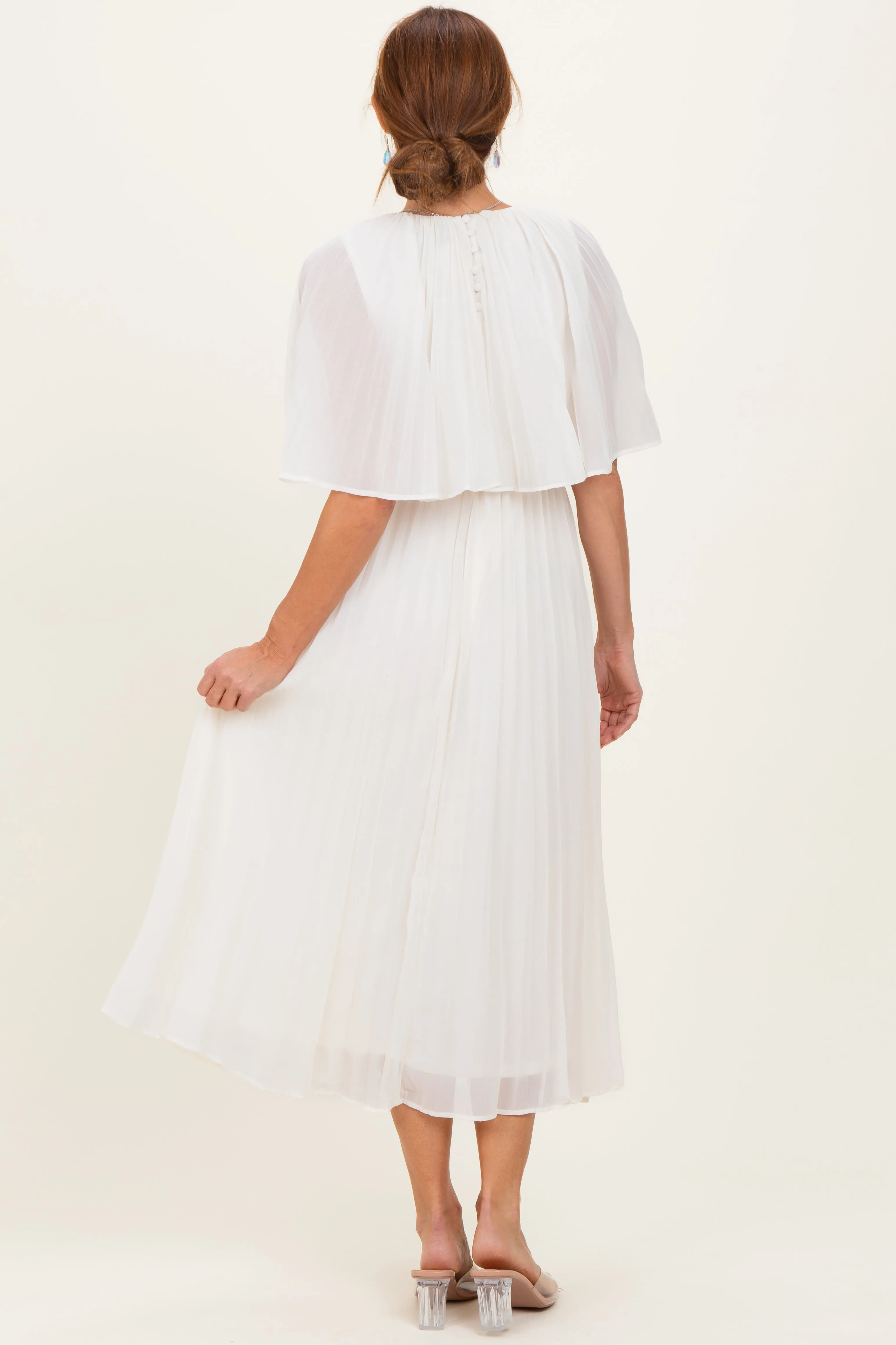 Cream Pleated Cape Midi Dress sold by Pinkblush product image thumbnail 4