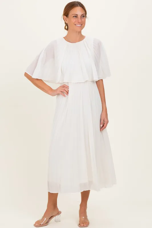 Cream Pleated Cape Midi Dress sold by Pinkblush