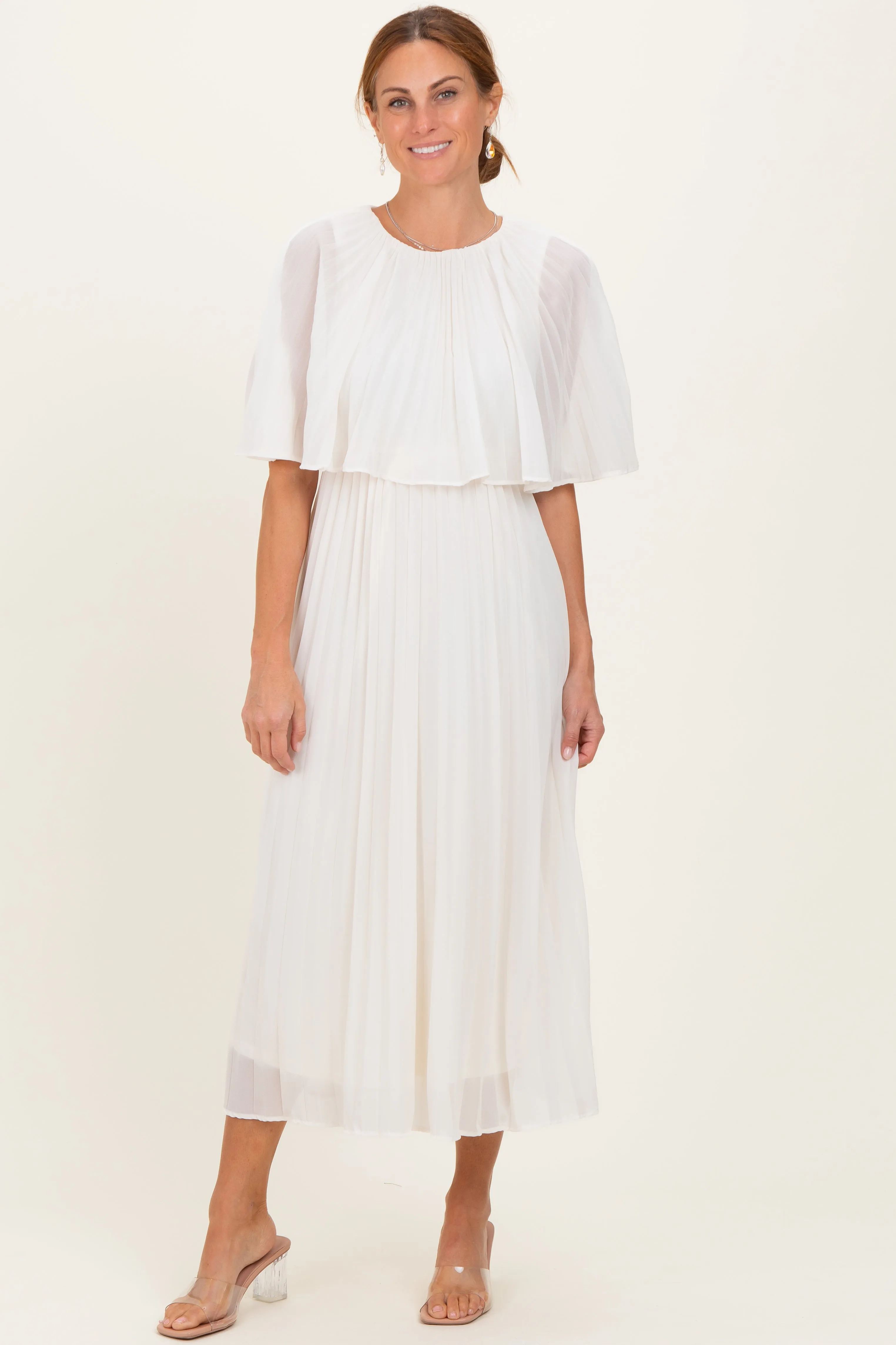 Cream Pleated Cape Midi Dress sold by Pinkblush product image thumbnail 2
