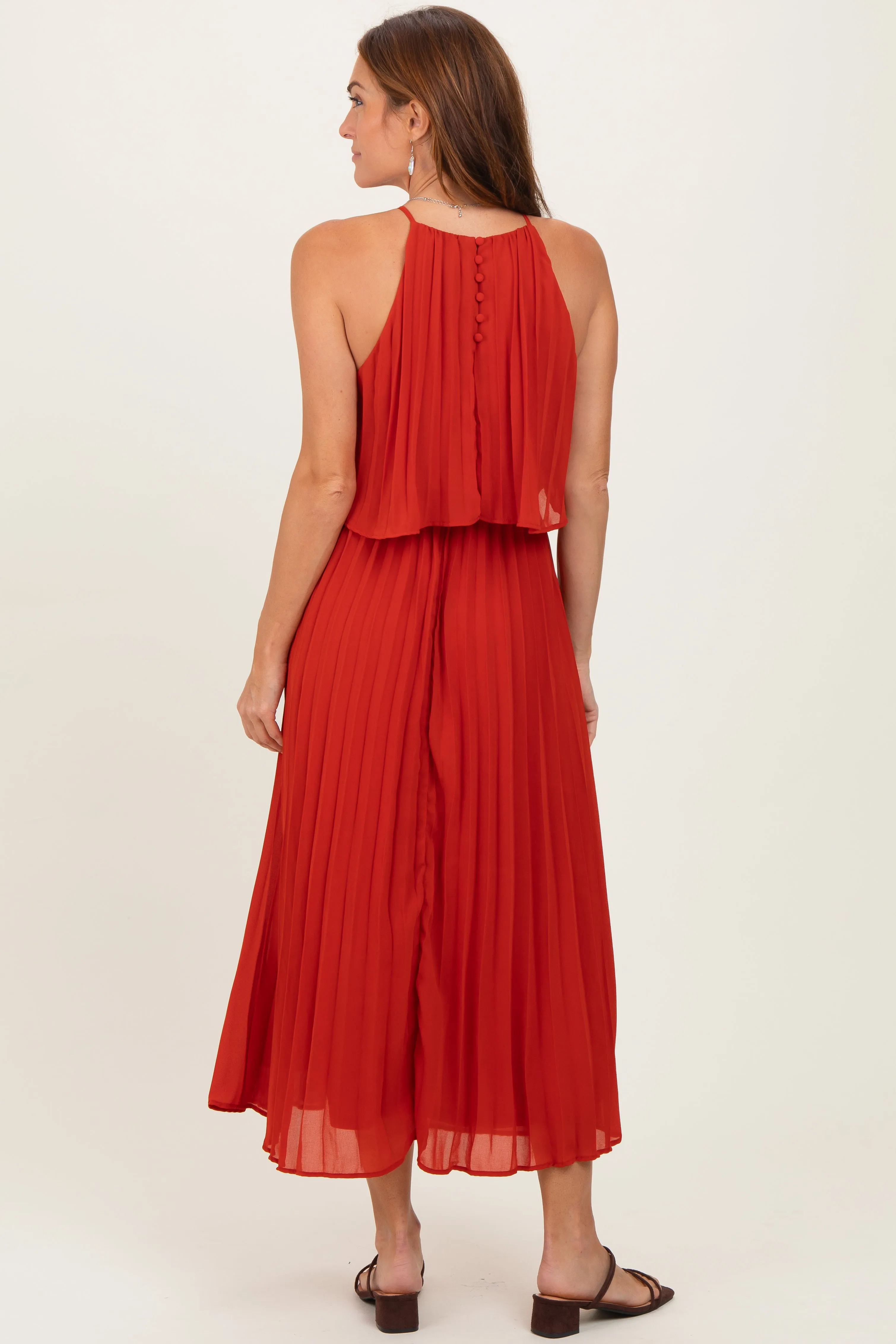 Red Pleated Woven Midi Dress sold by Pinkblush product image thumbnail 4