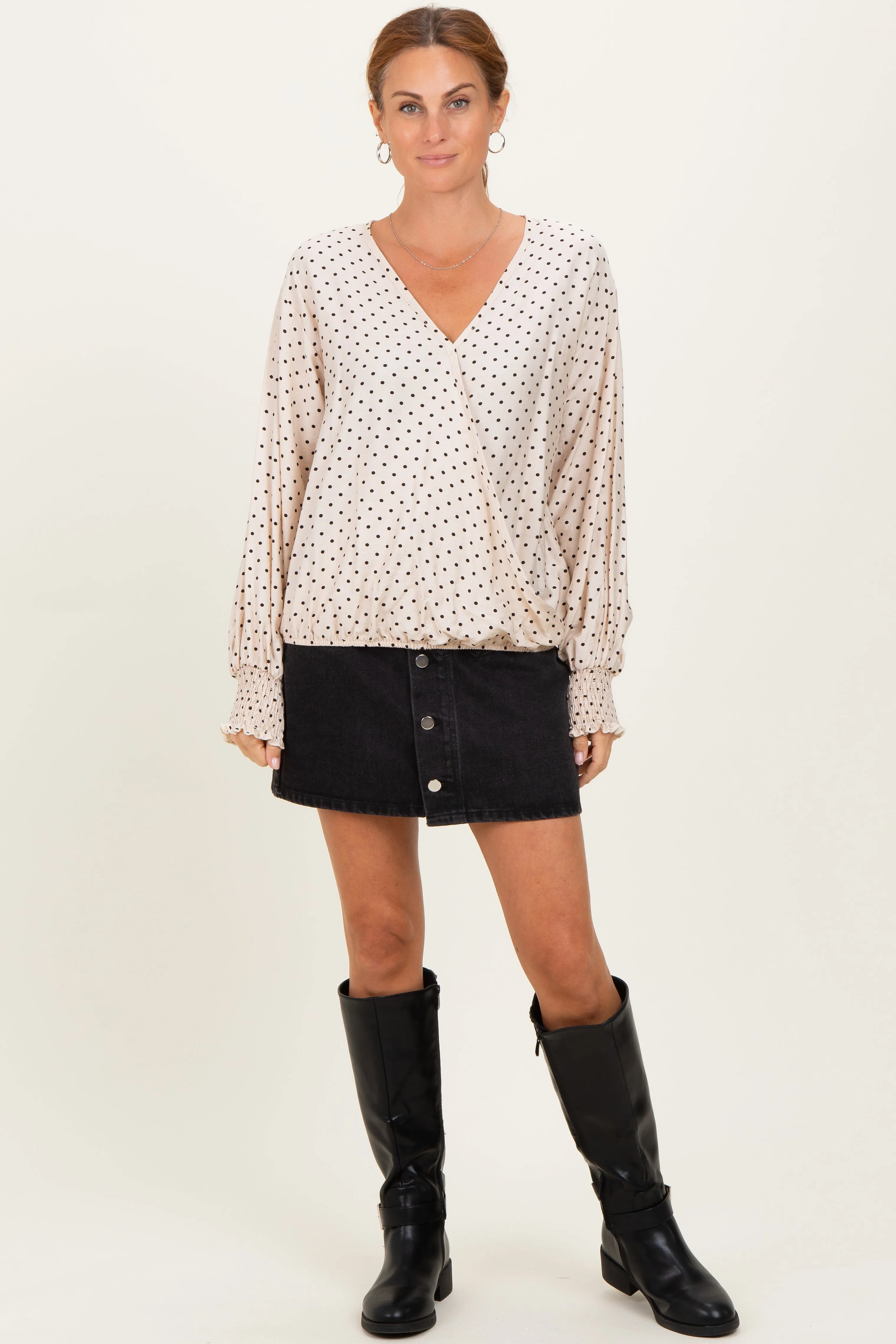 Ivory Polka Dot Long Sleeve Smocked Top sold by Pinkblush product image thumbnail 2