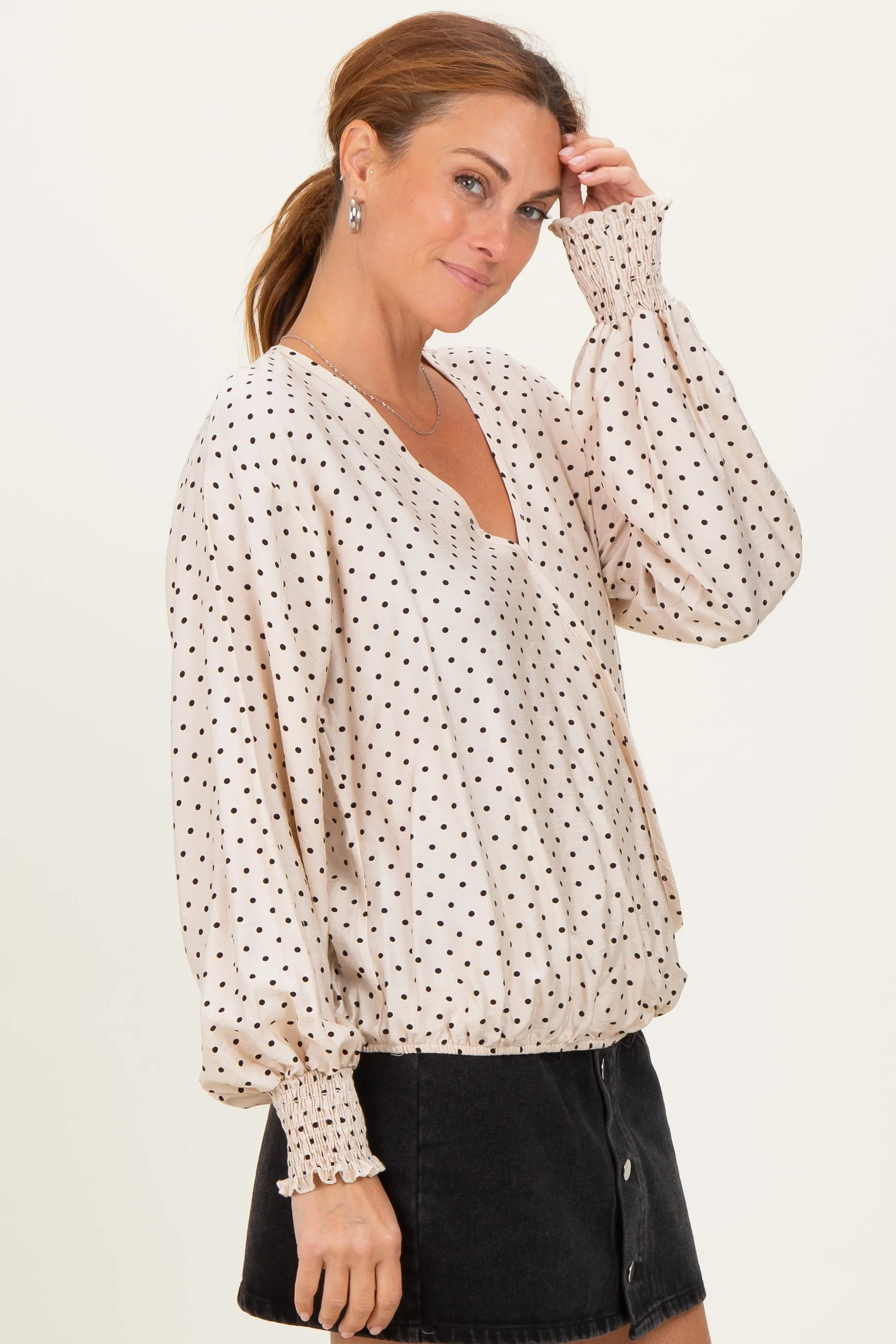 Ivory Polka Dot Long Sleeve Smocked Top sold by Pinkblush product image thumbnail 3