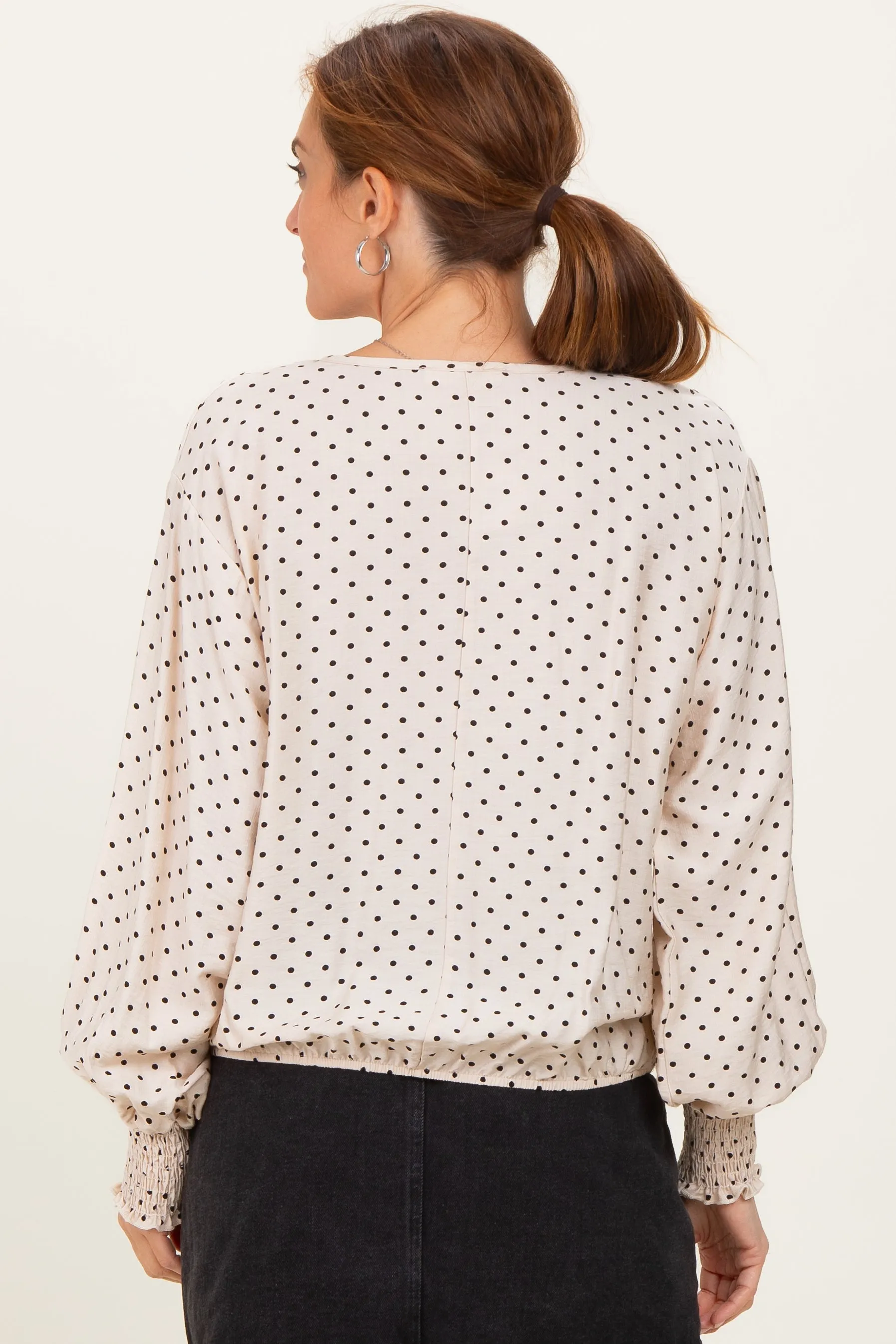 Ivory Polka Dot Long Sleeve Smocked Top sold by Pinkblush product image thumbnail 4