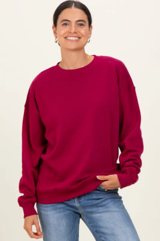 Burgundy  Fleece Crew Neck Relaxed Fit Sweatshirt sold by Pinkblush