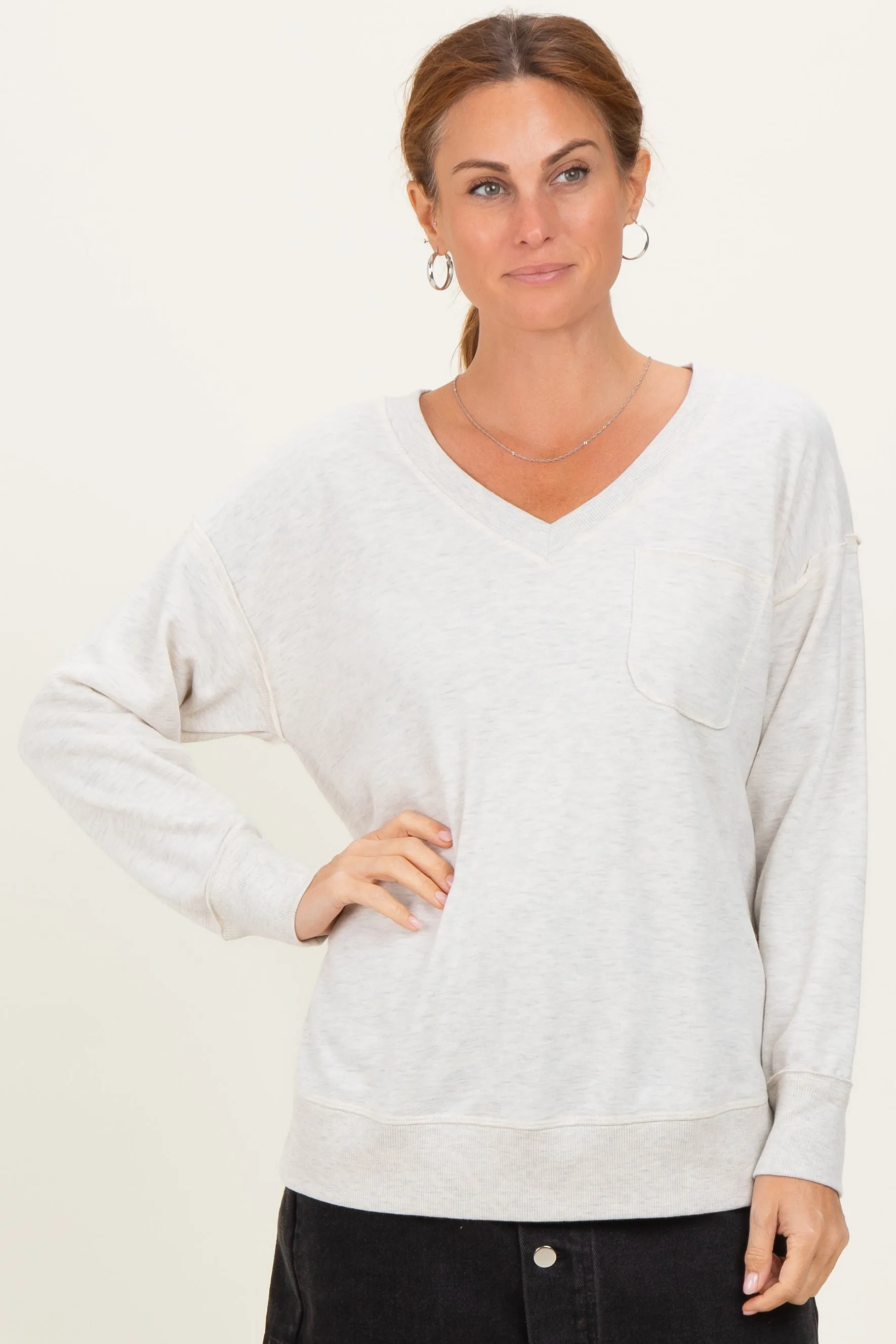 Heather Grey V-Neck Long Sleeve Pullover Top sold by Pinkblush product image thumbnail 2