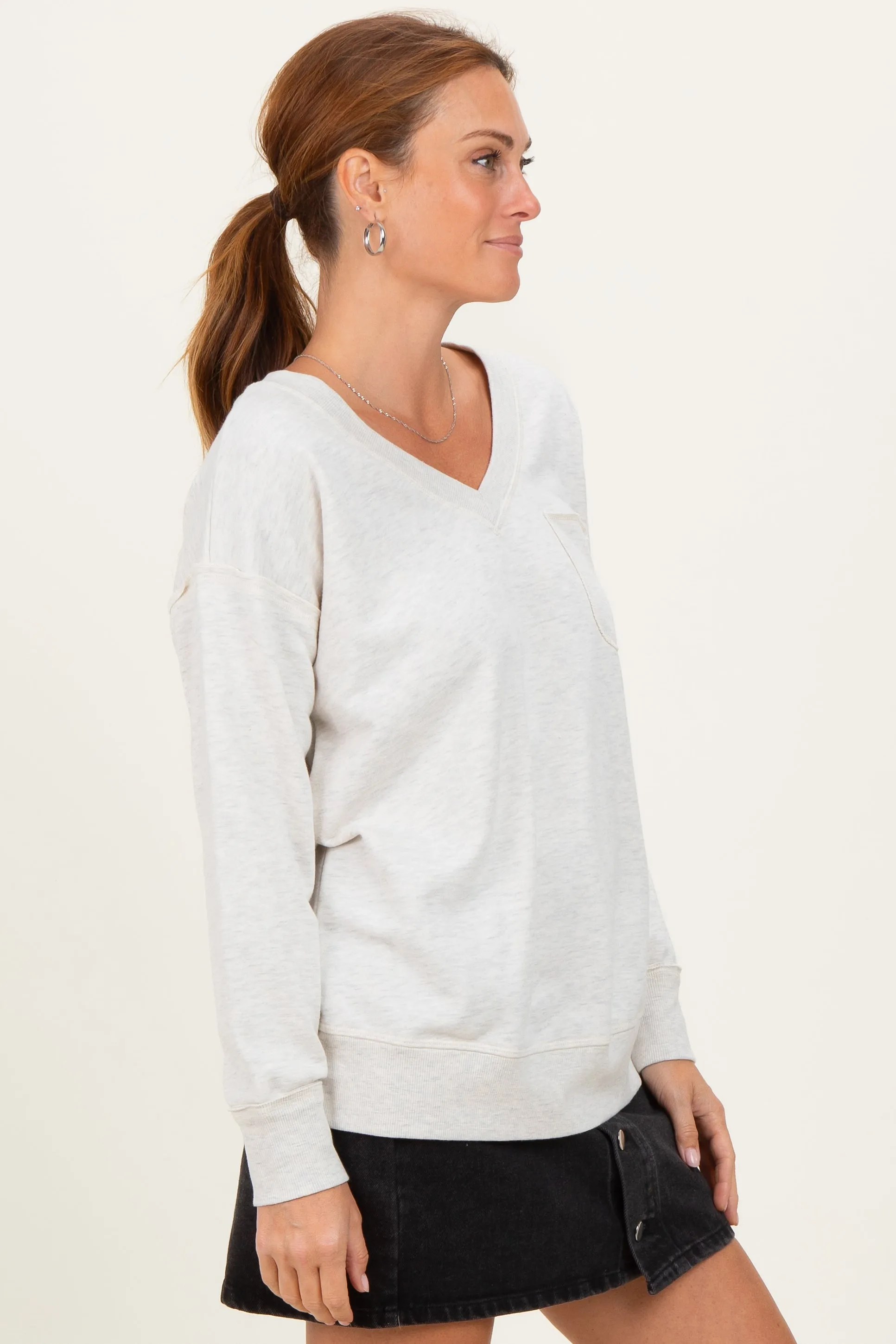 Heather Grey V-Neck Long Sleeve Pullover Top sold by Pinkblush product image thumbnail 3
