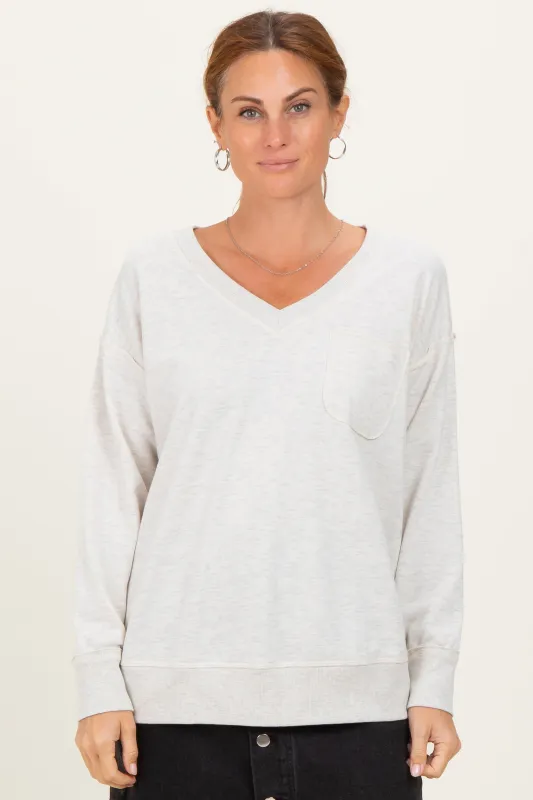 Heather Grey V-Neck Long Sleeve Pullover Top sold by Pinkblush
