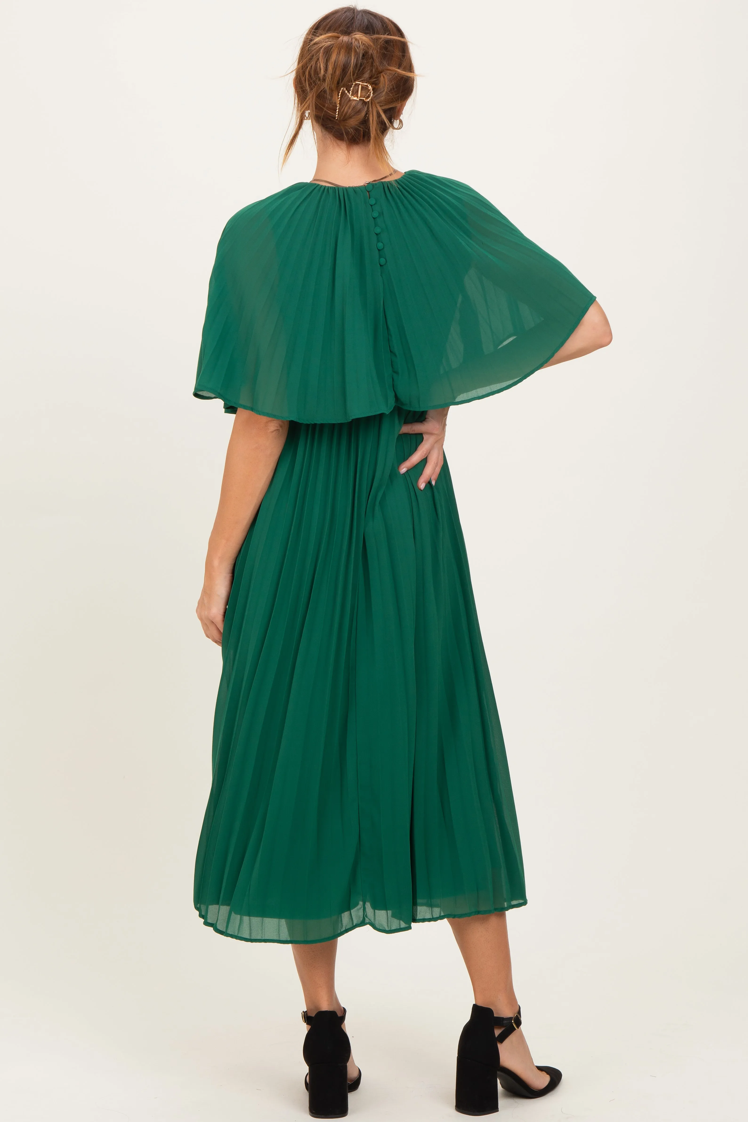 Green Pleated Cape Midi Dress sold by Pinkblush product image thumbnail 4