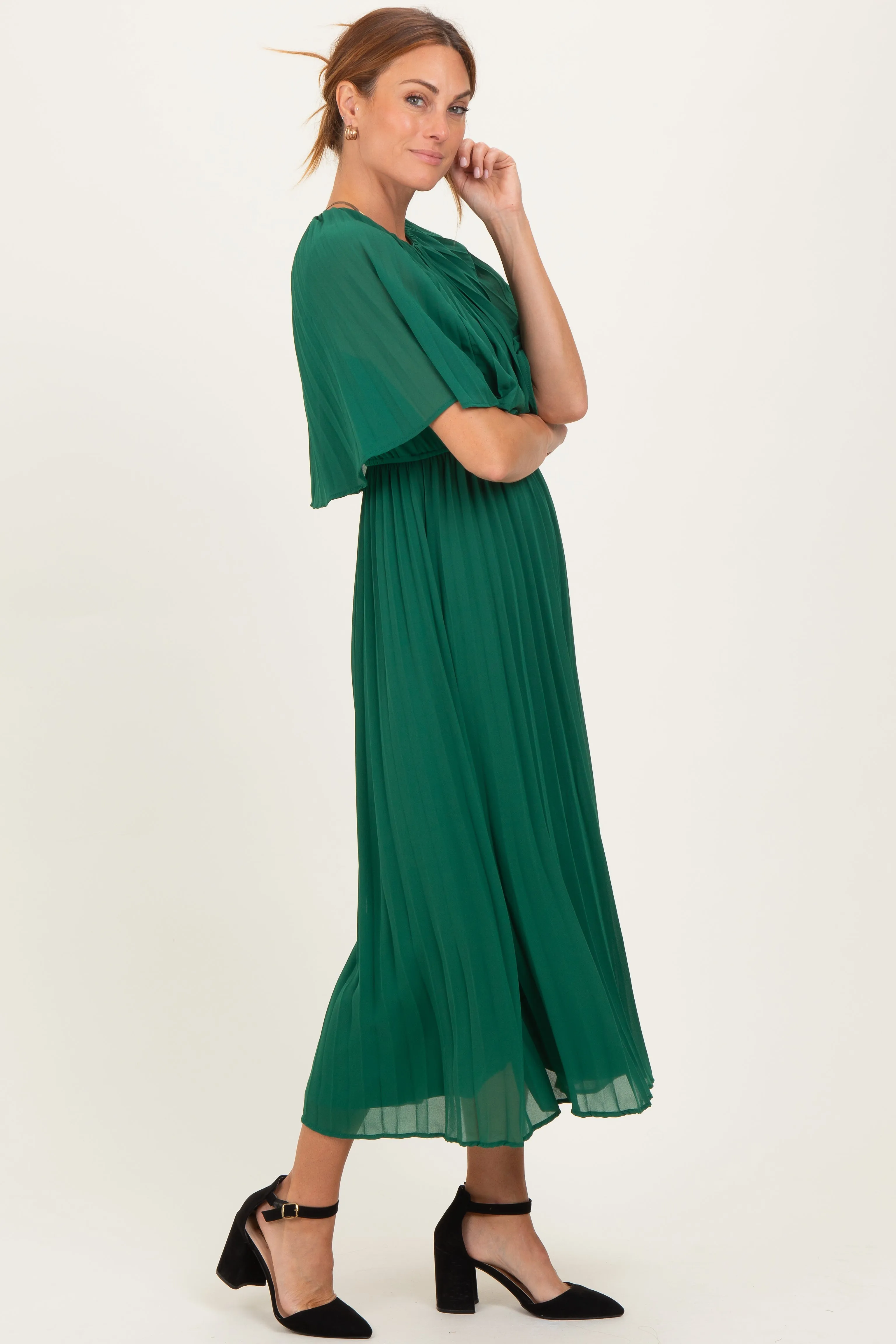 Green Pleated Cape Midi Dress sold by Pinkblush product image thumbnail 3