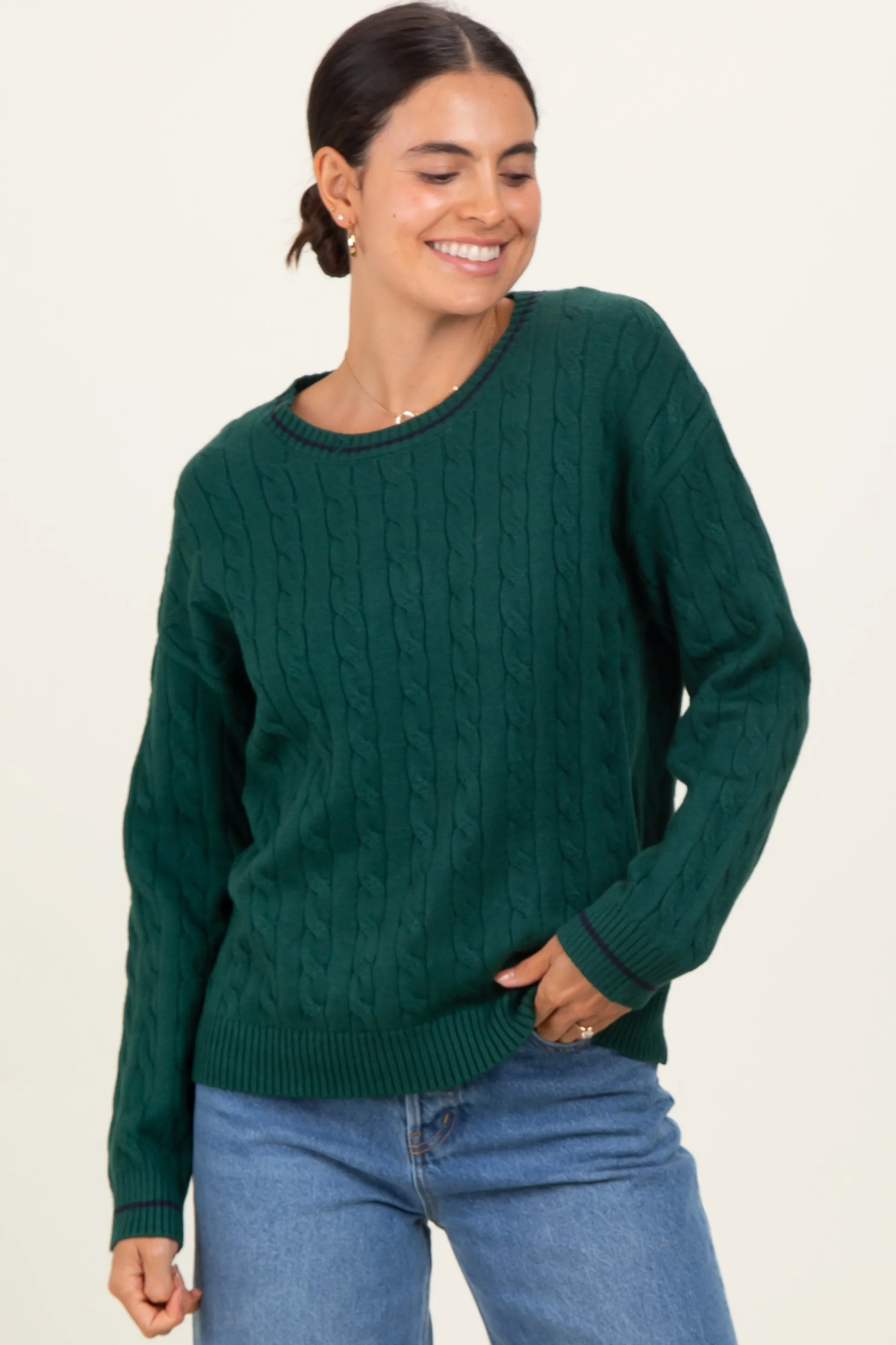 Green Chunky Cable Knit Sweater sold by Pinkblush
