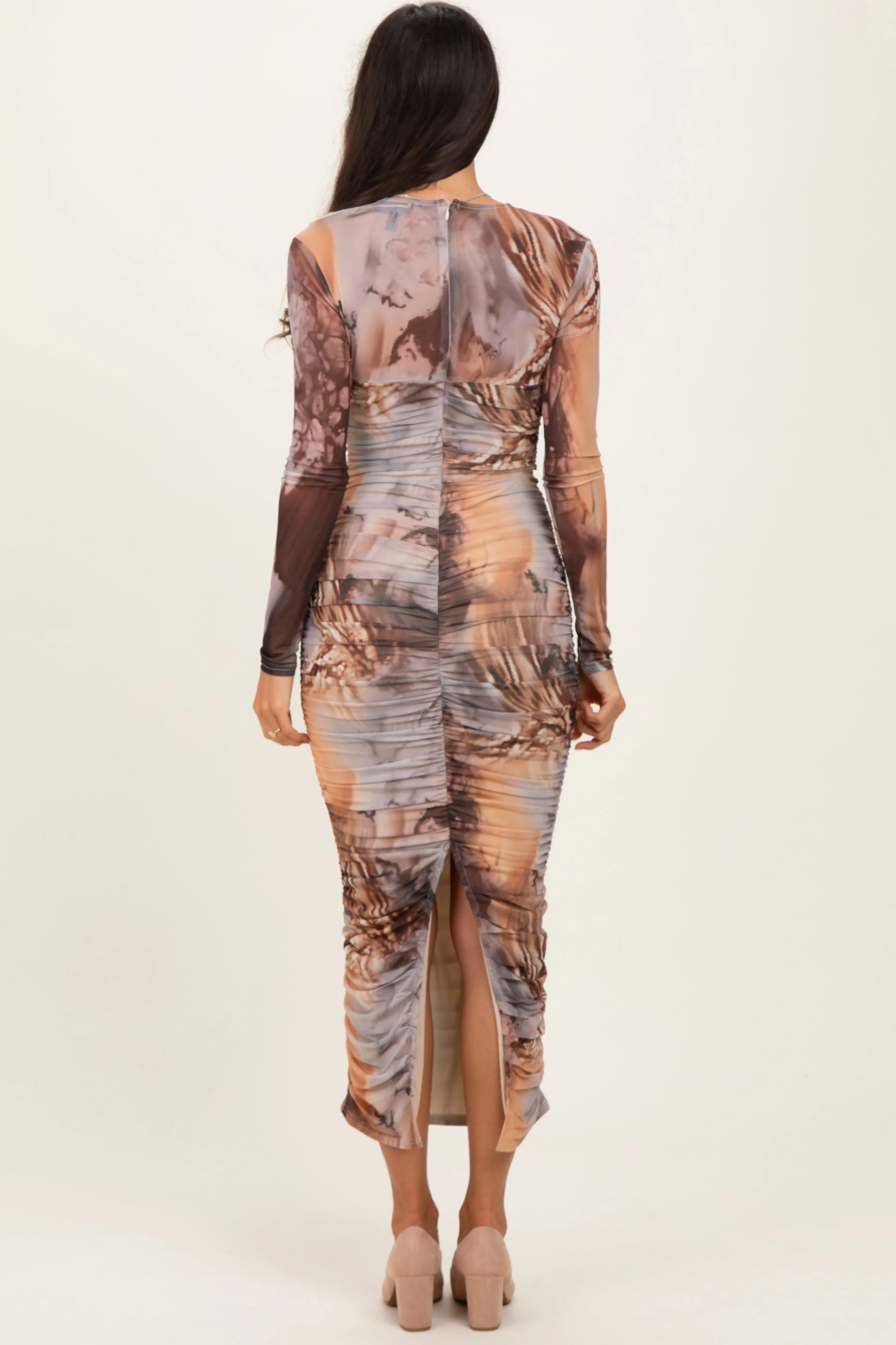 Pink Brown Ruching Midi Dress sold by Pinkblush product image thumbnail 4