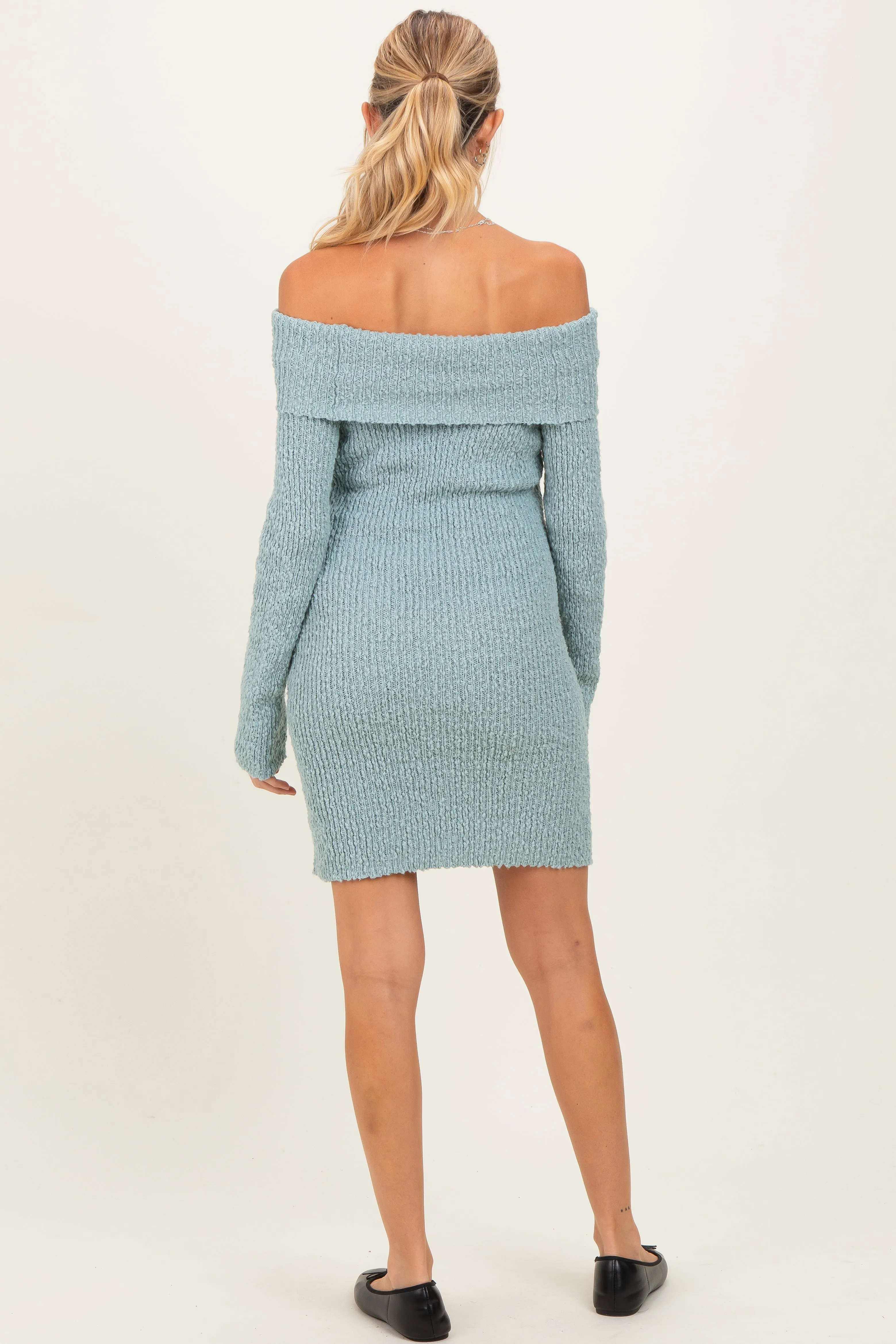 Light Blue Off The Shoulder Knit Sweater Maternity Mini Dress sold by Pinkblush product image thumbnail 4