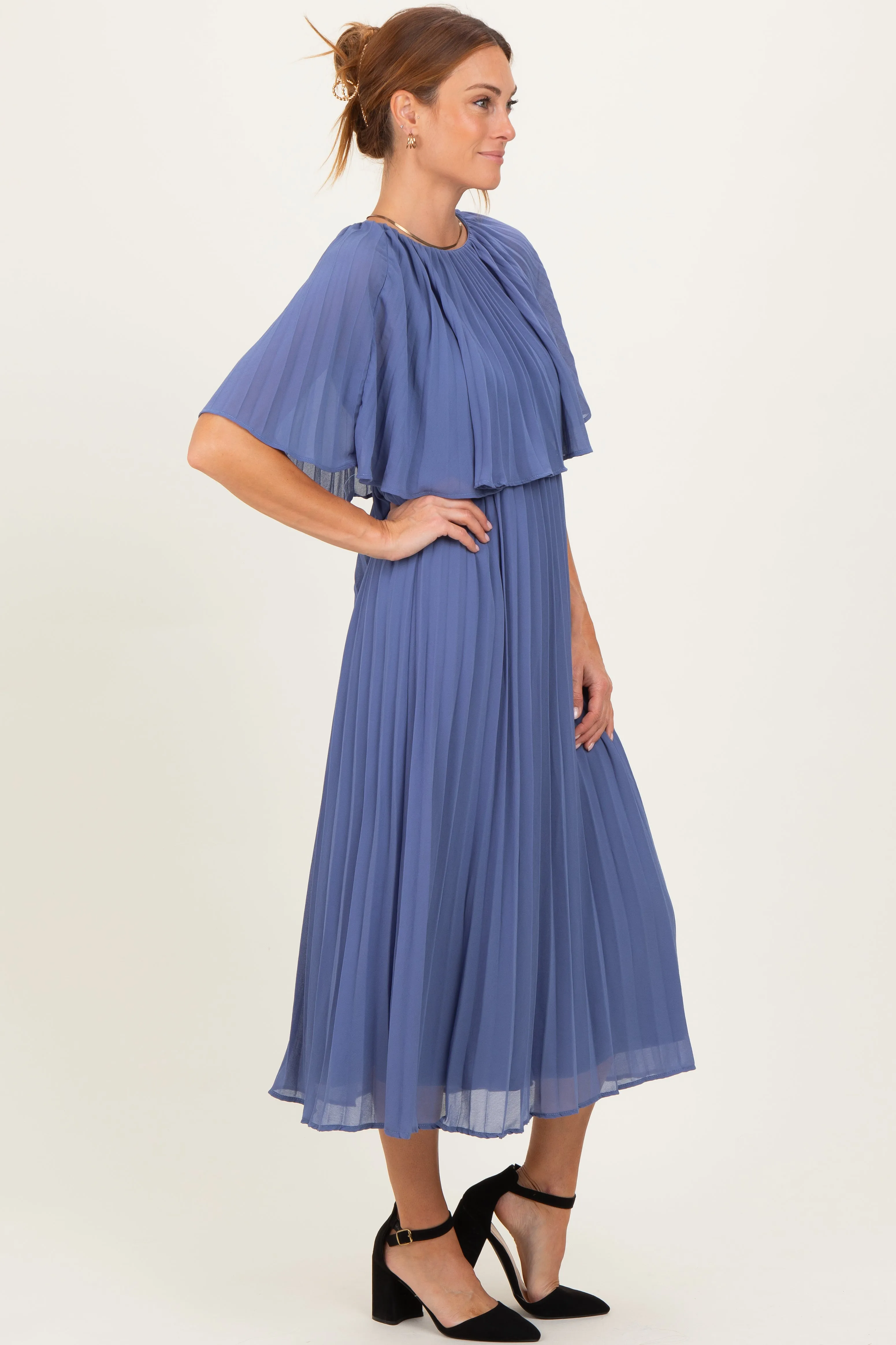 Blue Pleated Cape Midi Dress sold by Pinkblush product image thumbnail 3