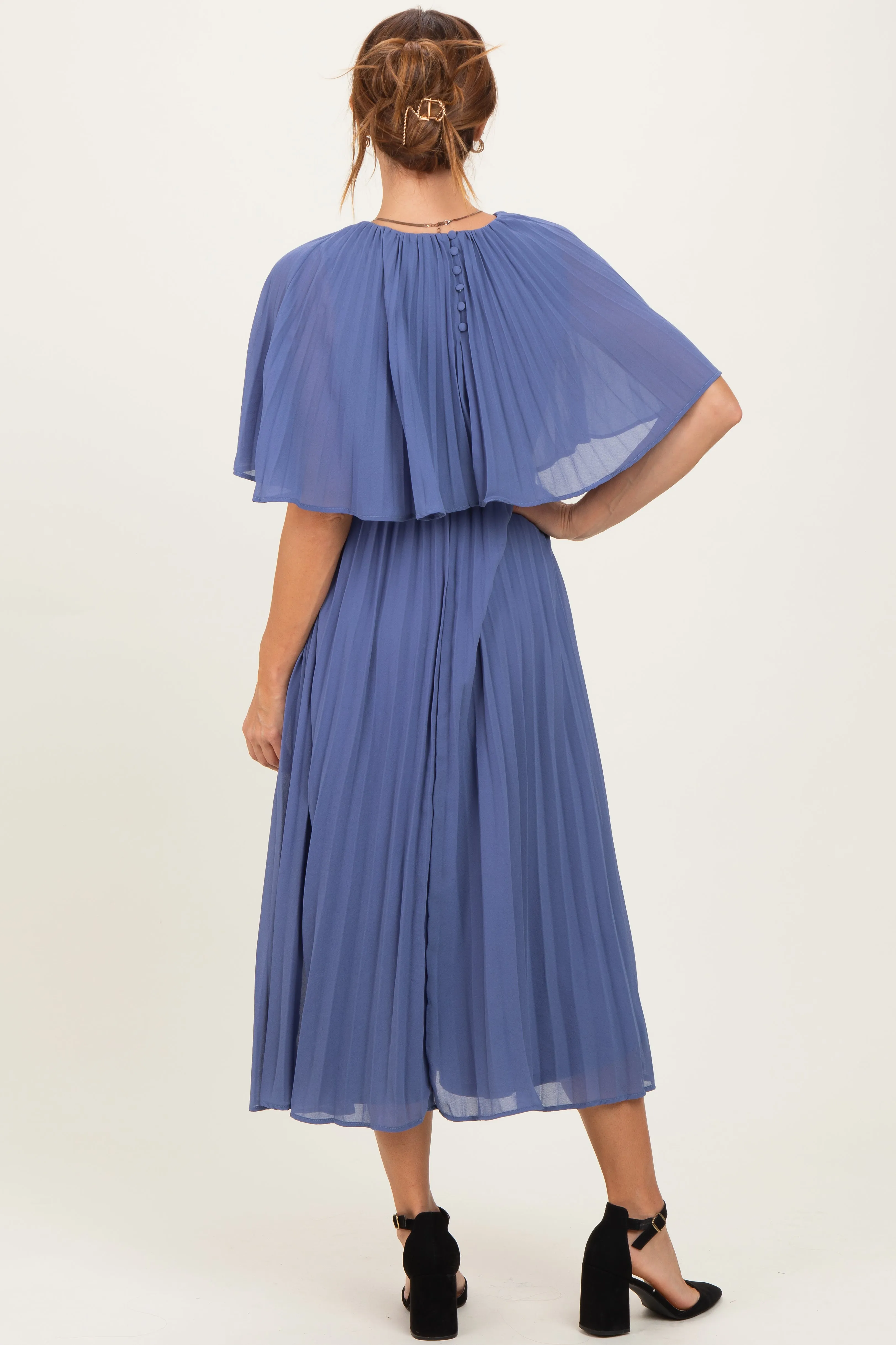 Blue Pleated Cape Midi Dress sold by Pinkblush product image thumbnail 4