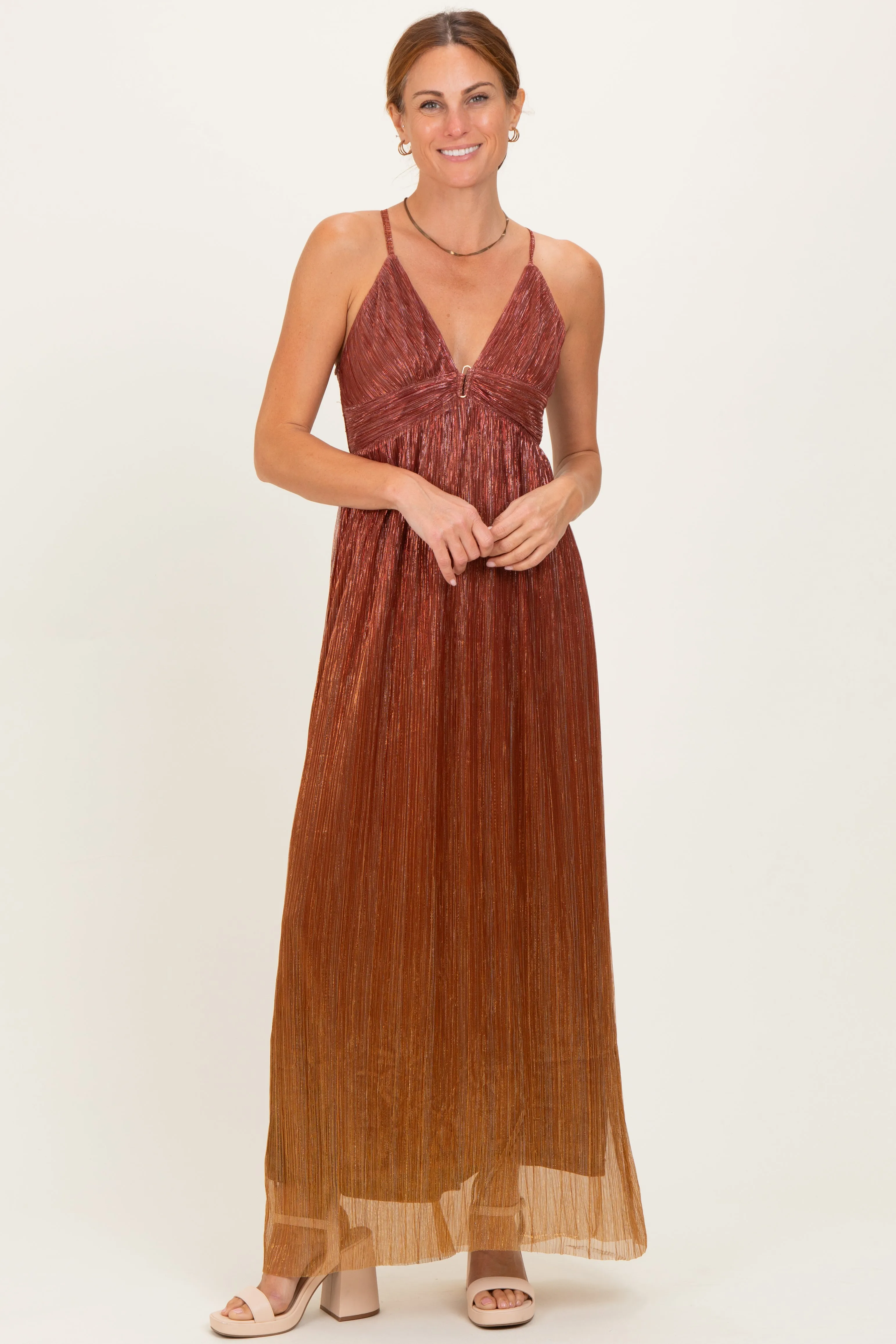 Rust Shimmer Open Tie Back Maxi Dress sold by Pinkblush product image thumbnail 2
