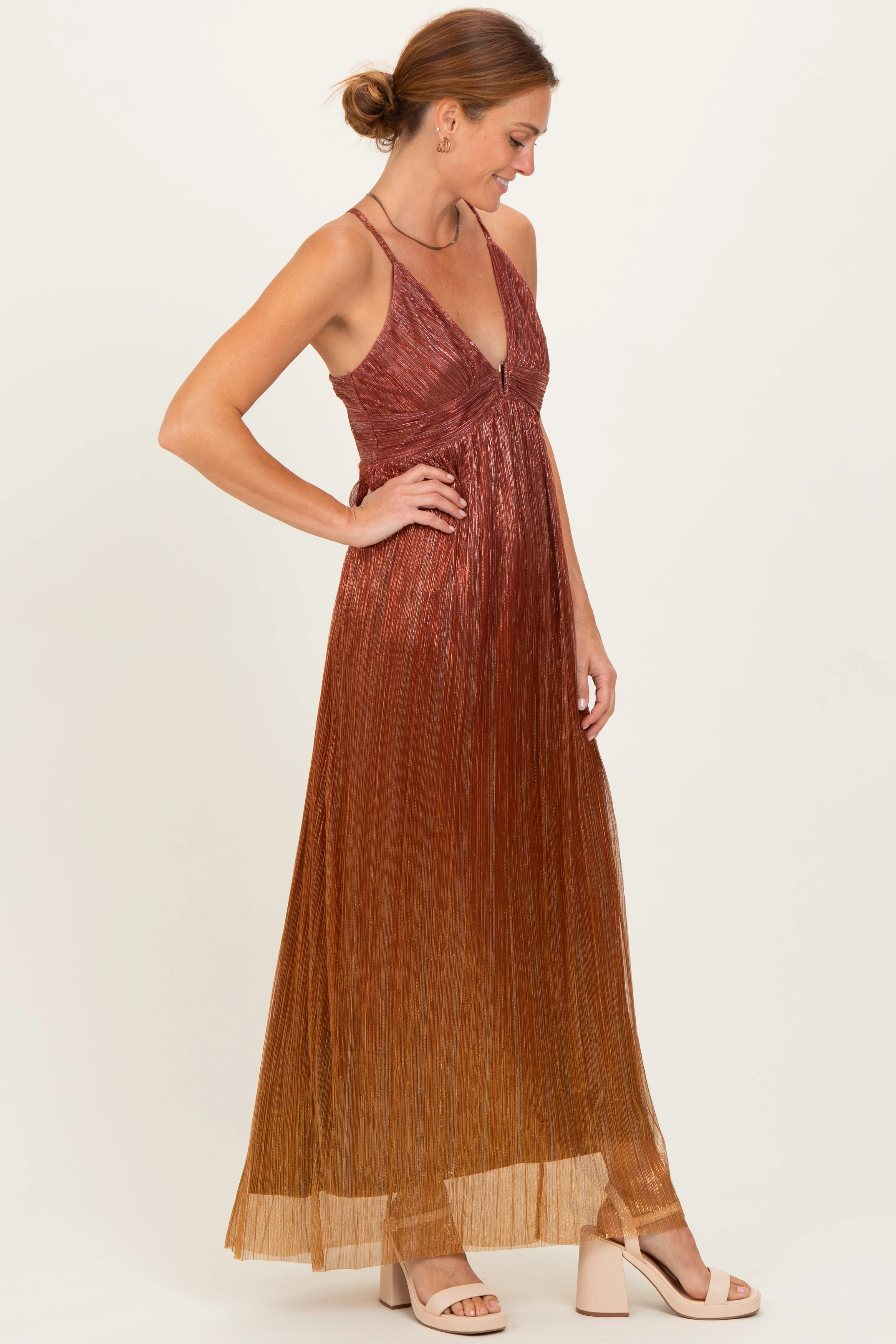 Rust Shimmer Open Tie Back Maxi Dress sold by Pinkblush product image thumbnail 3