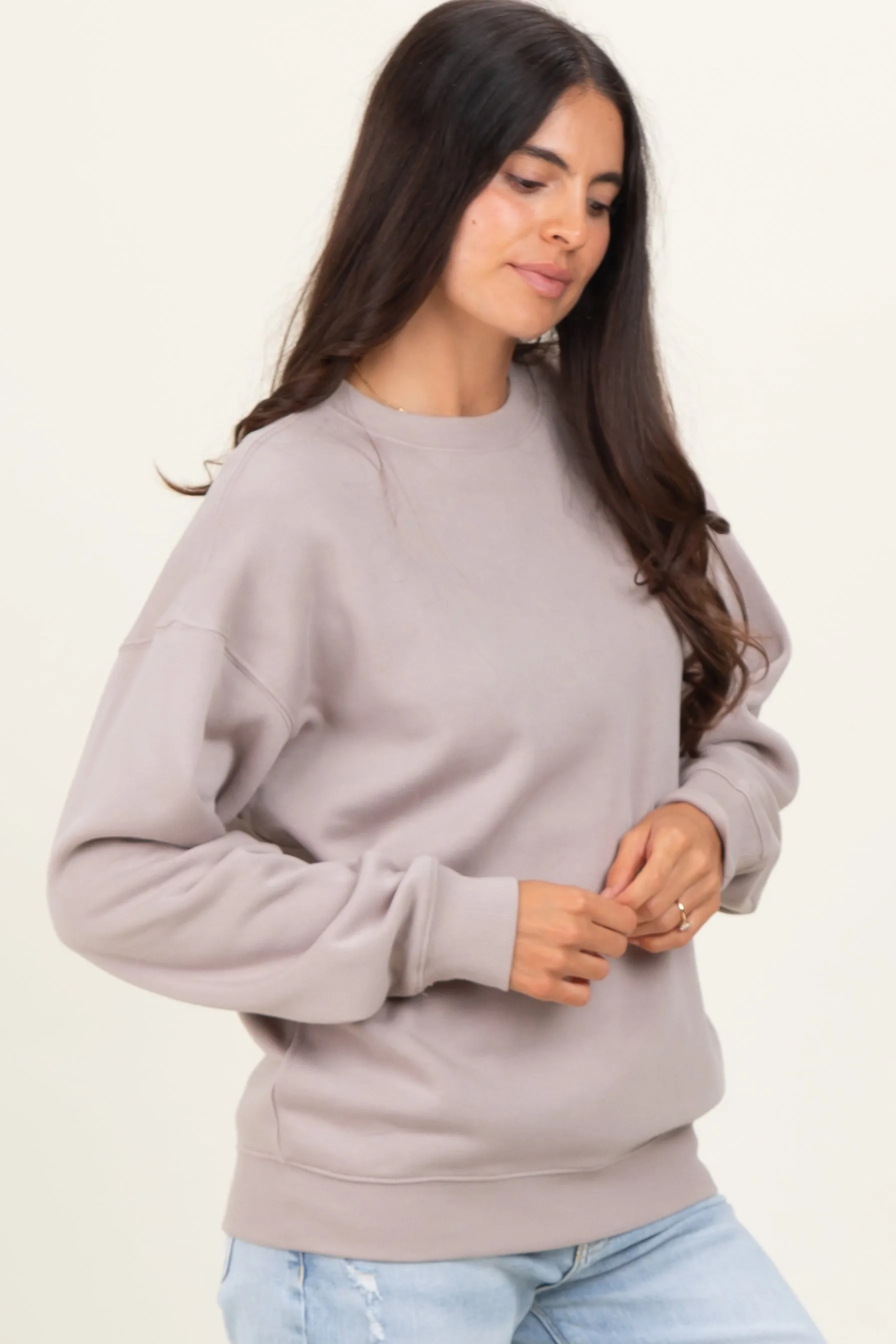 Mocha Fleece Crew Neck Relaxed Fit Sweatshirt sold by Pinkblush product image thumbnail 3