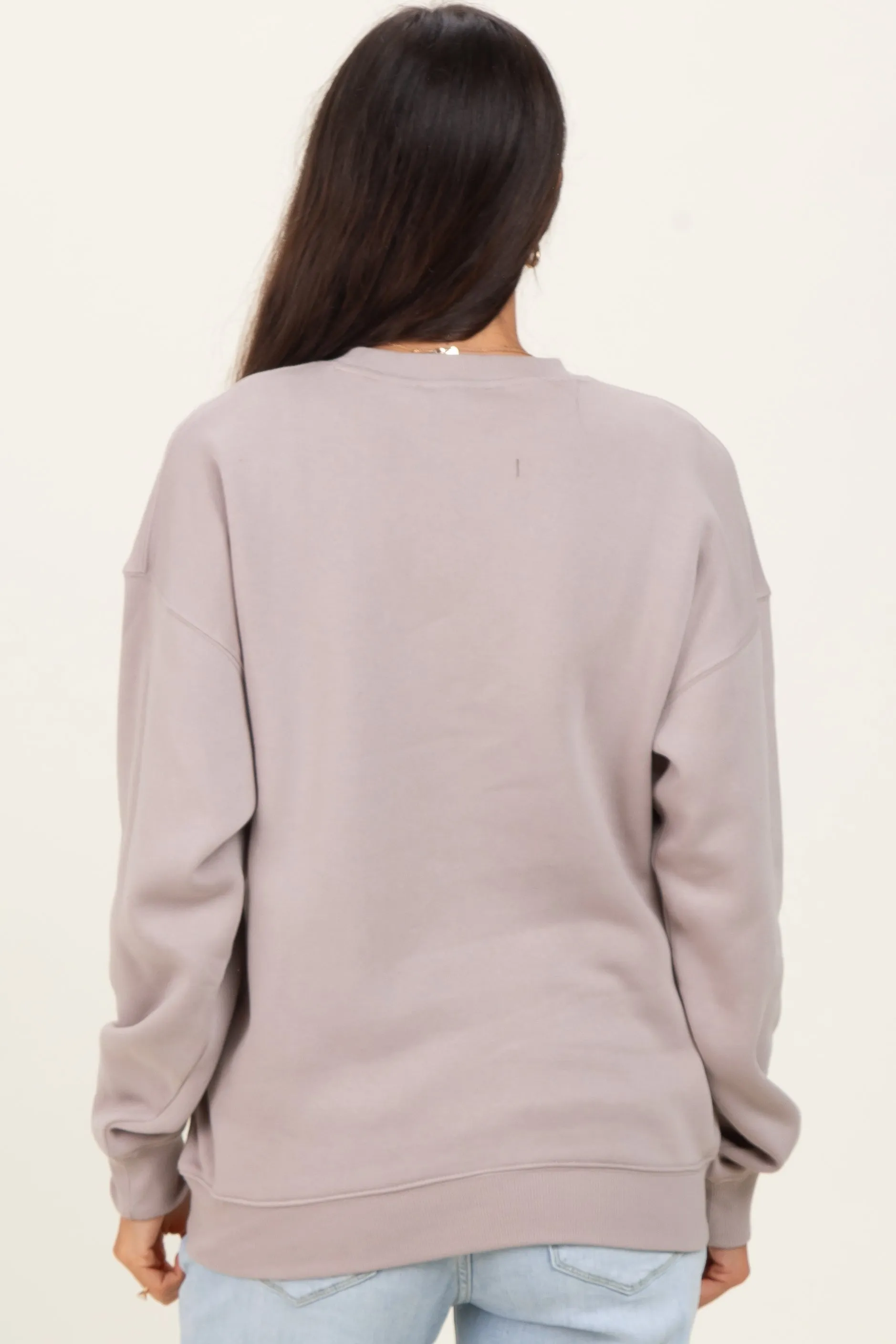 Mocha Fleece Crew Neck Relaxed Fit Sweatshirt sold by Pinkblush product image thumbnail 4