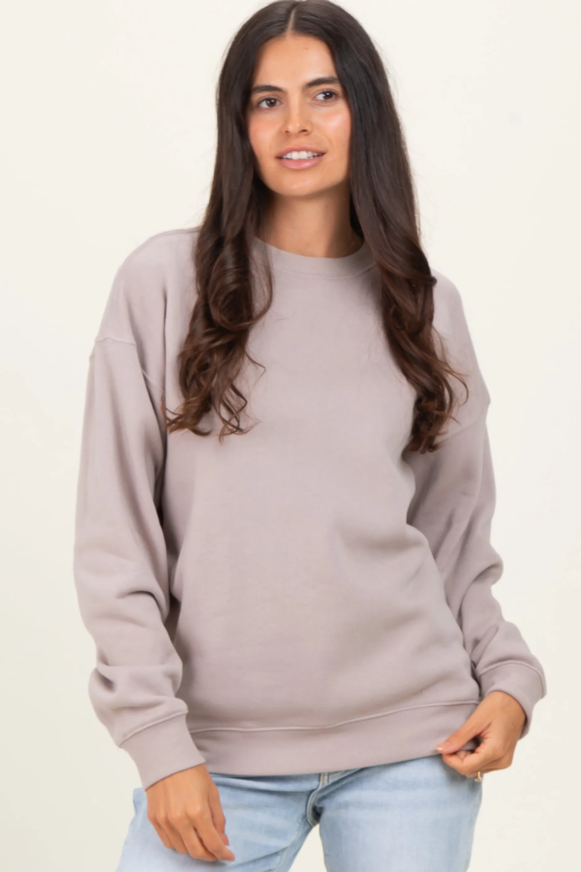 Mocha Fleece Crew Neck Relaxed Fit Sweatshirt sold by Pinkblush