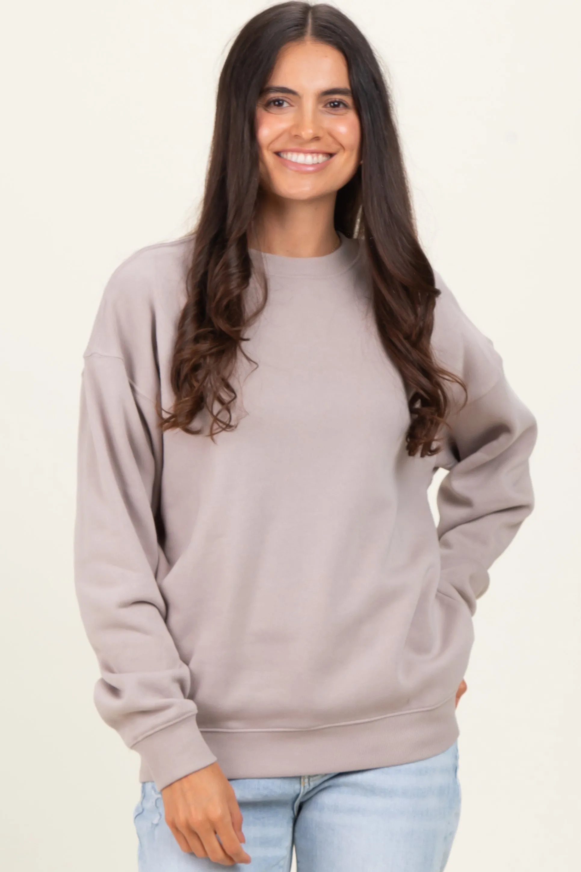 Mocha Fleece Crew Neck Relaxed Fit Sweatshirt sold by Pinkblush product image thumbnail 2