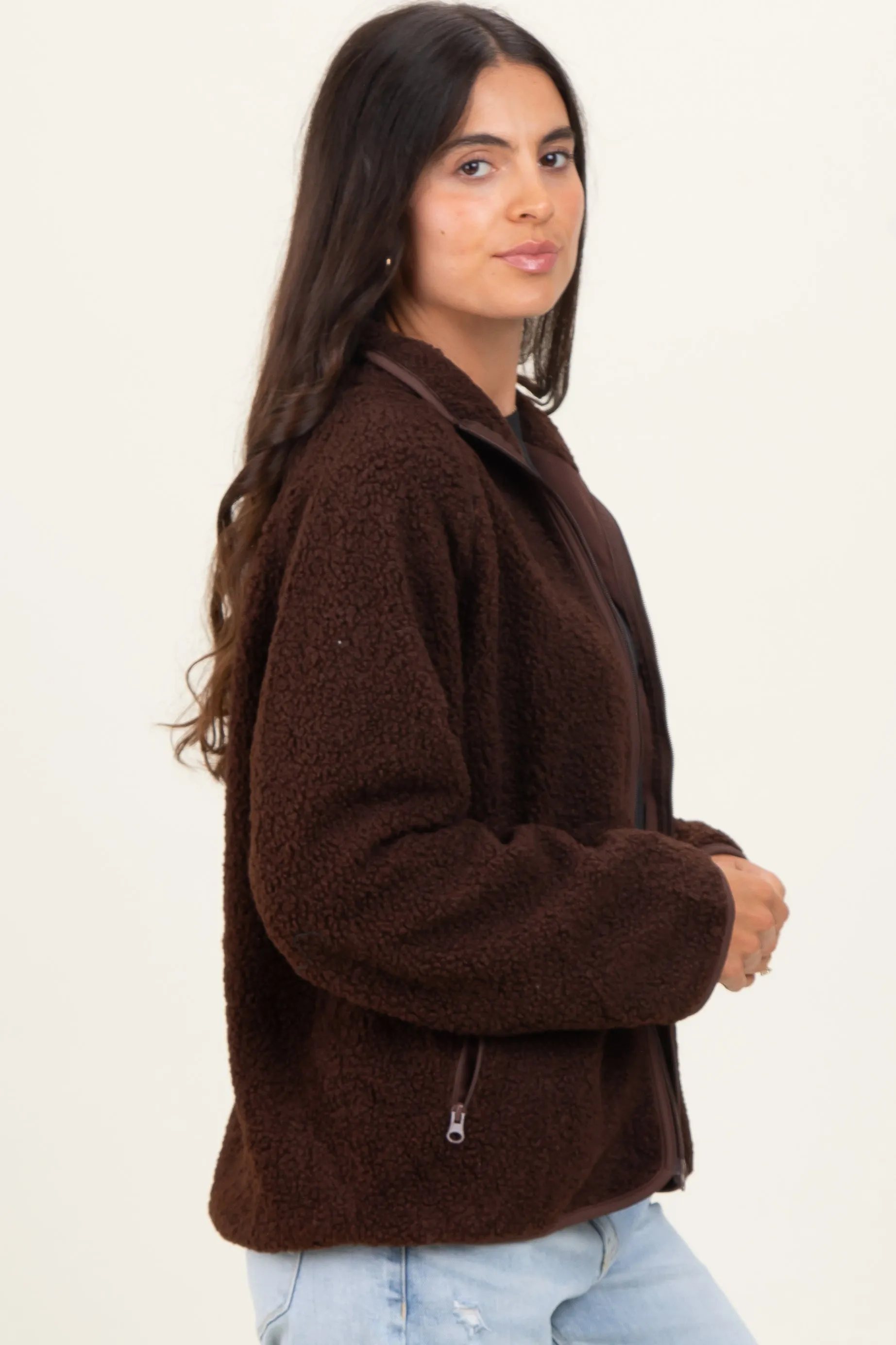 Brown Fleece Full Zip Jacket sold by Pinkblush product image thumbnail 3