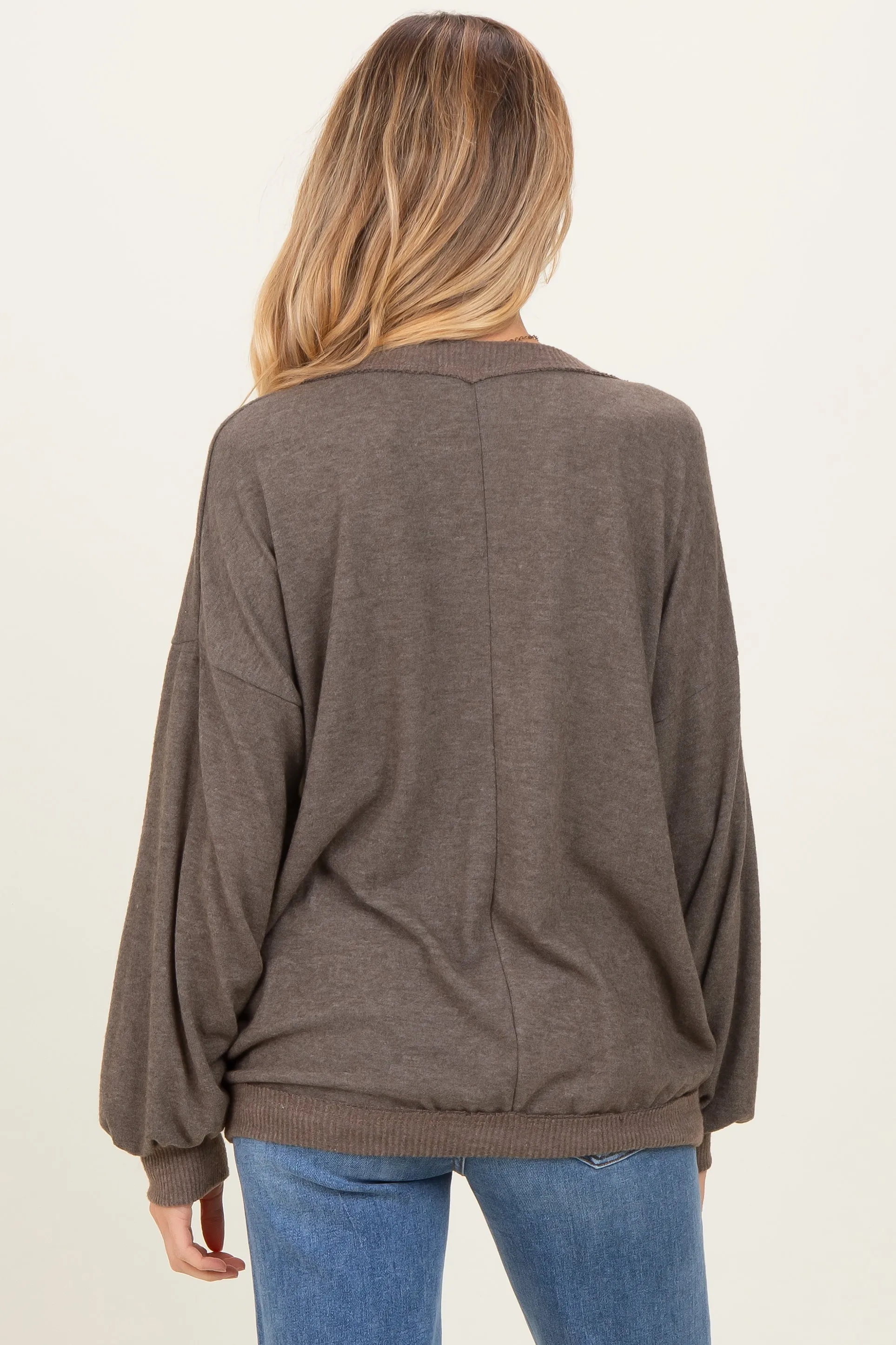 Mocha Brushed Long Sleeve Ribbed V-Neck Maternity Top sold by Pinkblush product image thumbnail 4