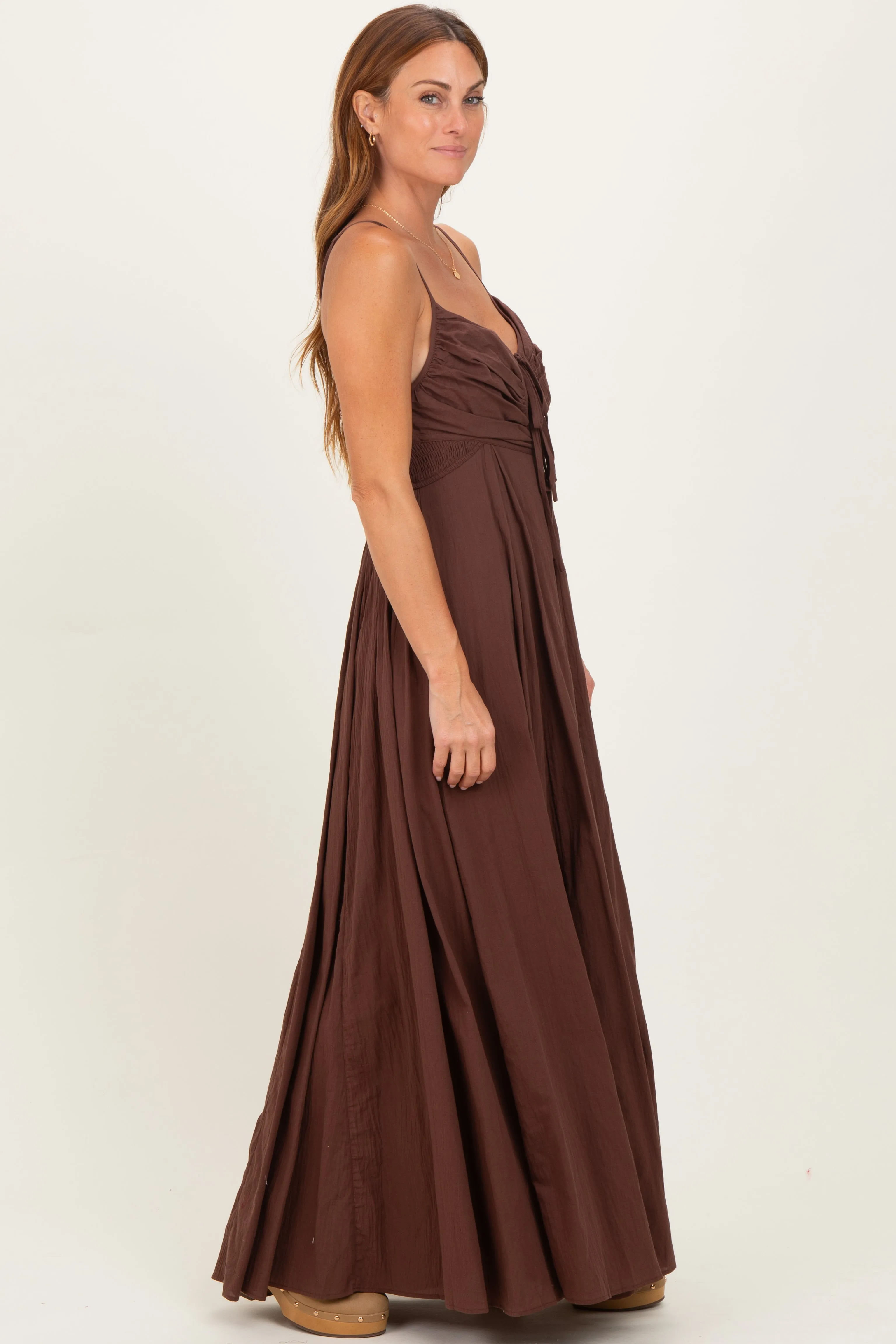 Burgundy Gathered Tie Front Maxi Dress sold by Pinkblush product image thumbnail 3