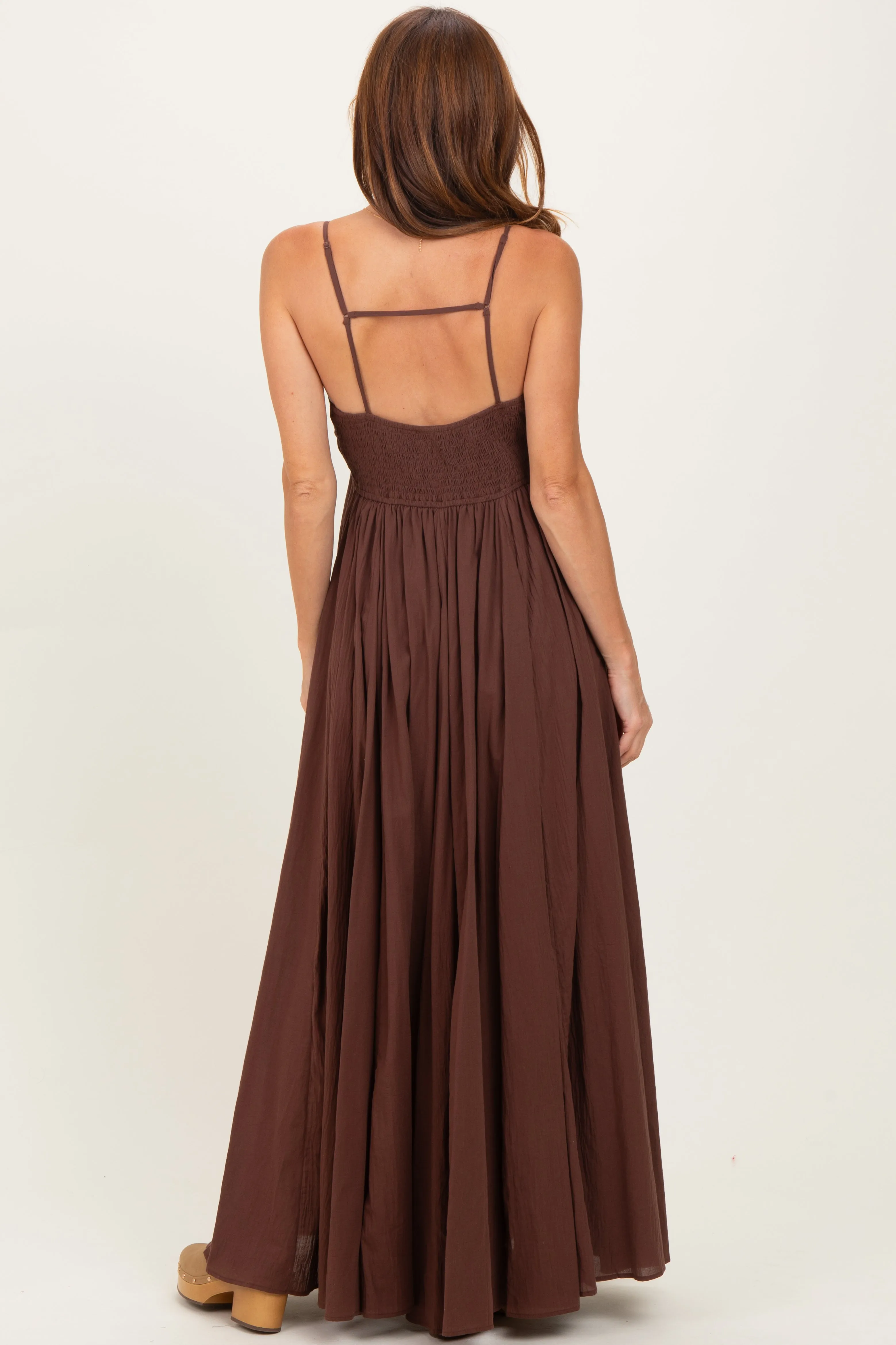 Burgundy Gathered Tie Front Maxi Dress sold by Pinkblush product image thumbnail 4