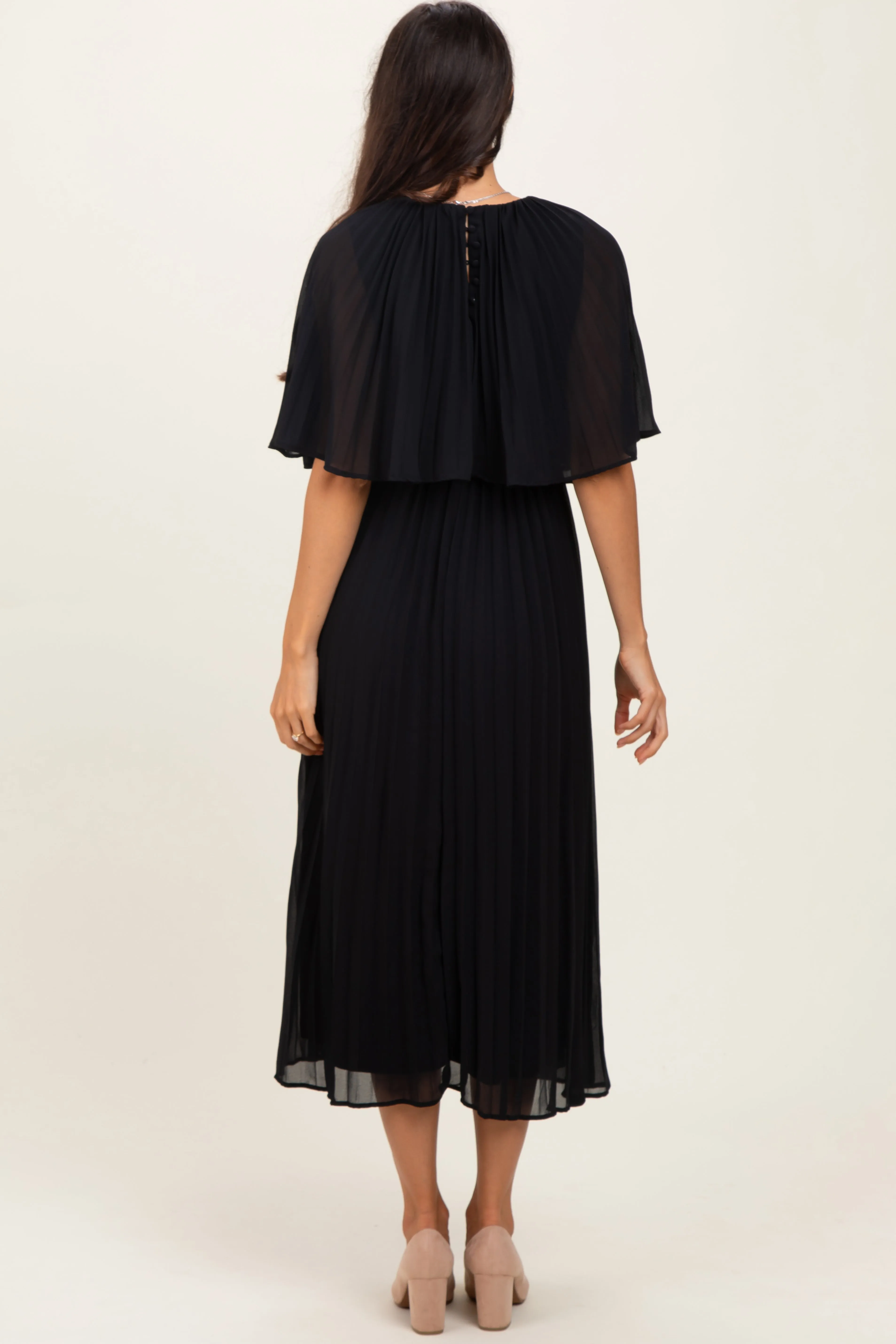 Black Pleated Cape Midi Dress sold by Pinkblush product image thumbnail 4