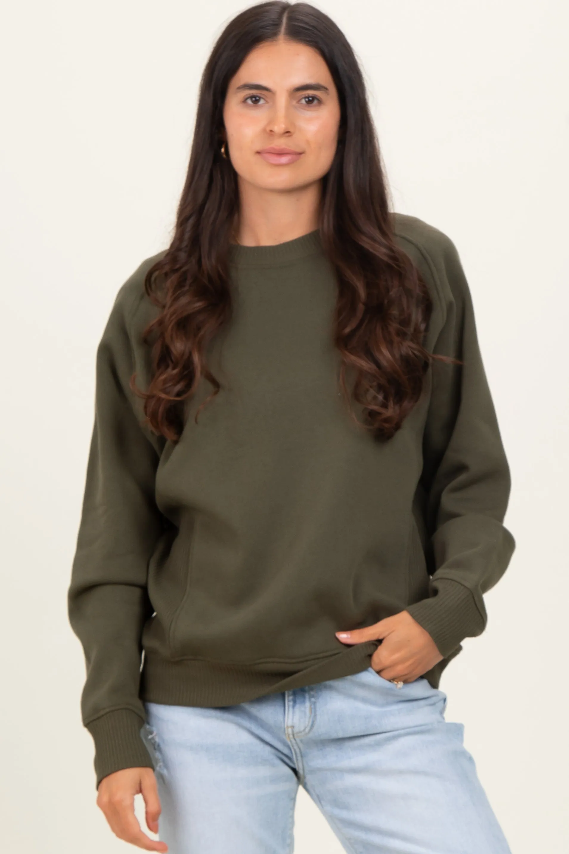 Dark Olive Fleece Sweatshirt sold by Pinkblush