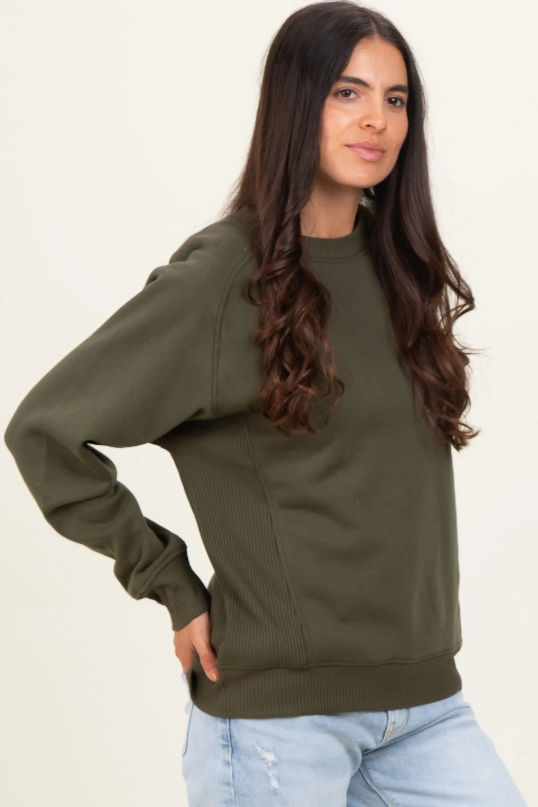 Dark Olive Fleece Sweatshirt sold by Pinkblush product image thumbnail 3