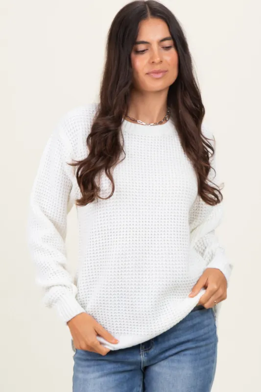 Ivory Waffle Knit Rounded Hem Sweater sold by Pinkblush