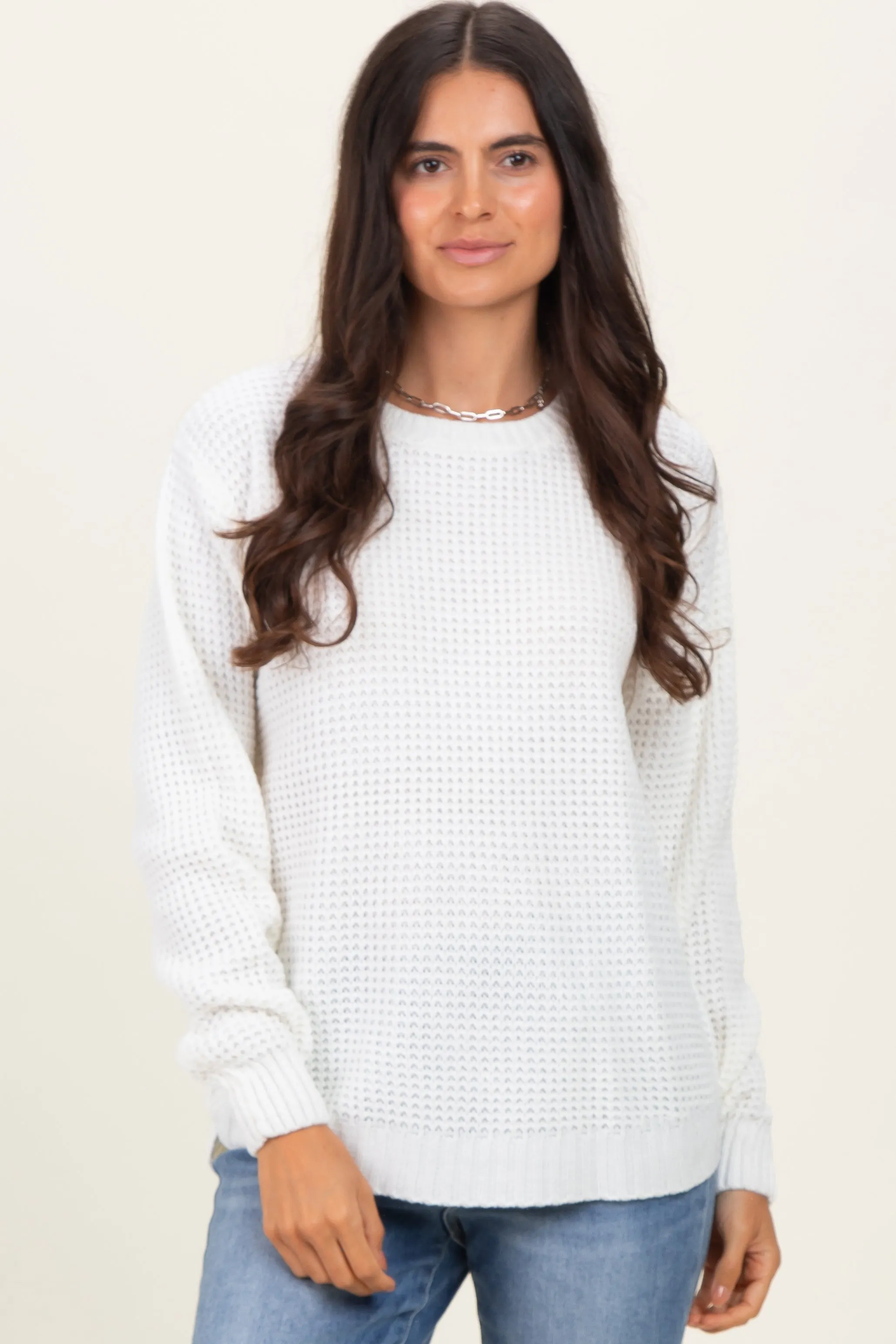 Ivory Waffle Knit Rounded Hem Sweater sold by Pinkblush product image thumbnail 2