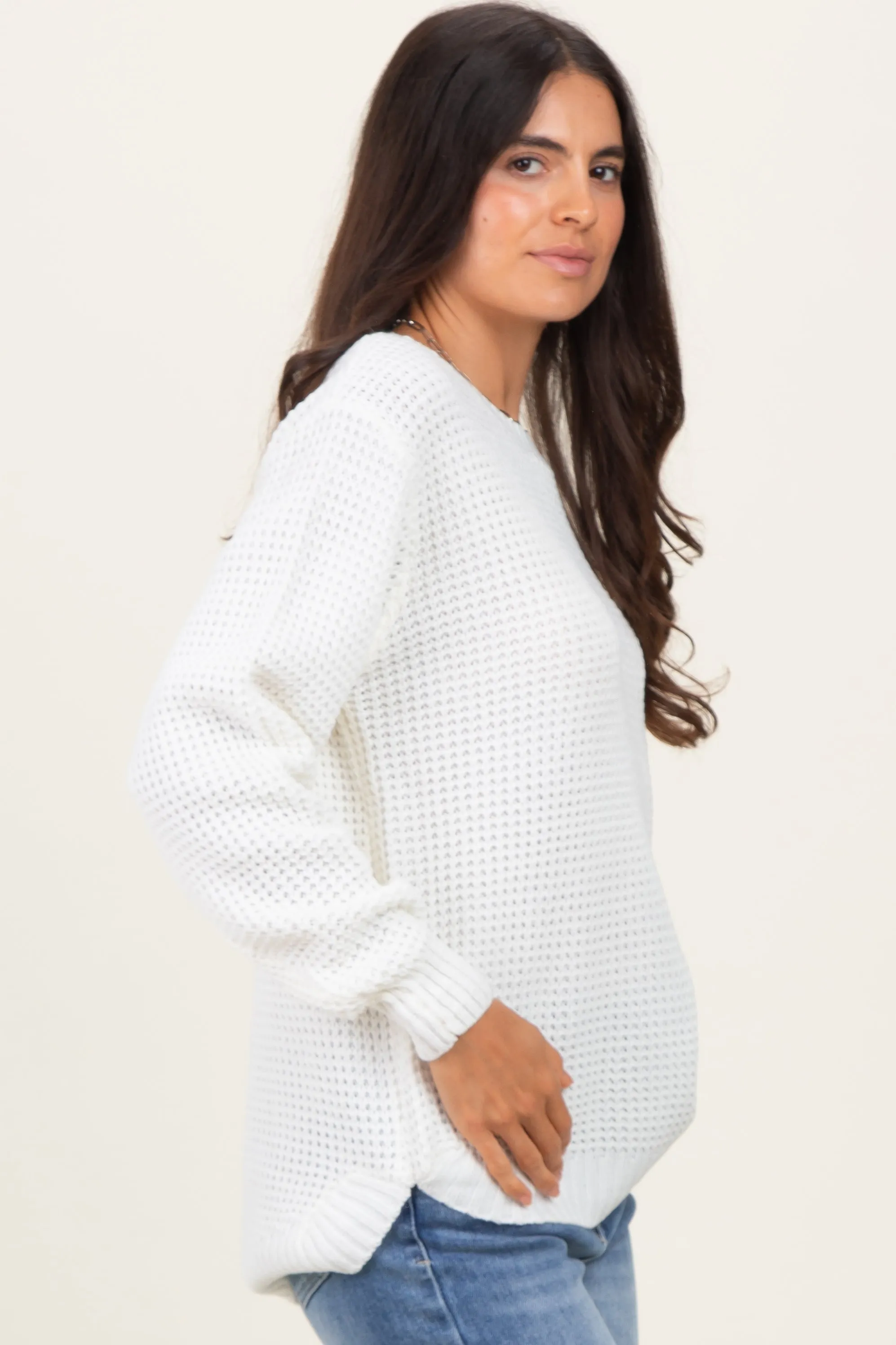 Ivory Waffle Knit Rounded Hem Sweater sold by Pinkblush product image thumbnail 3