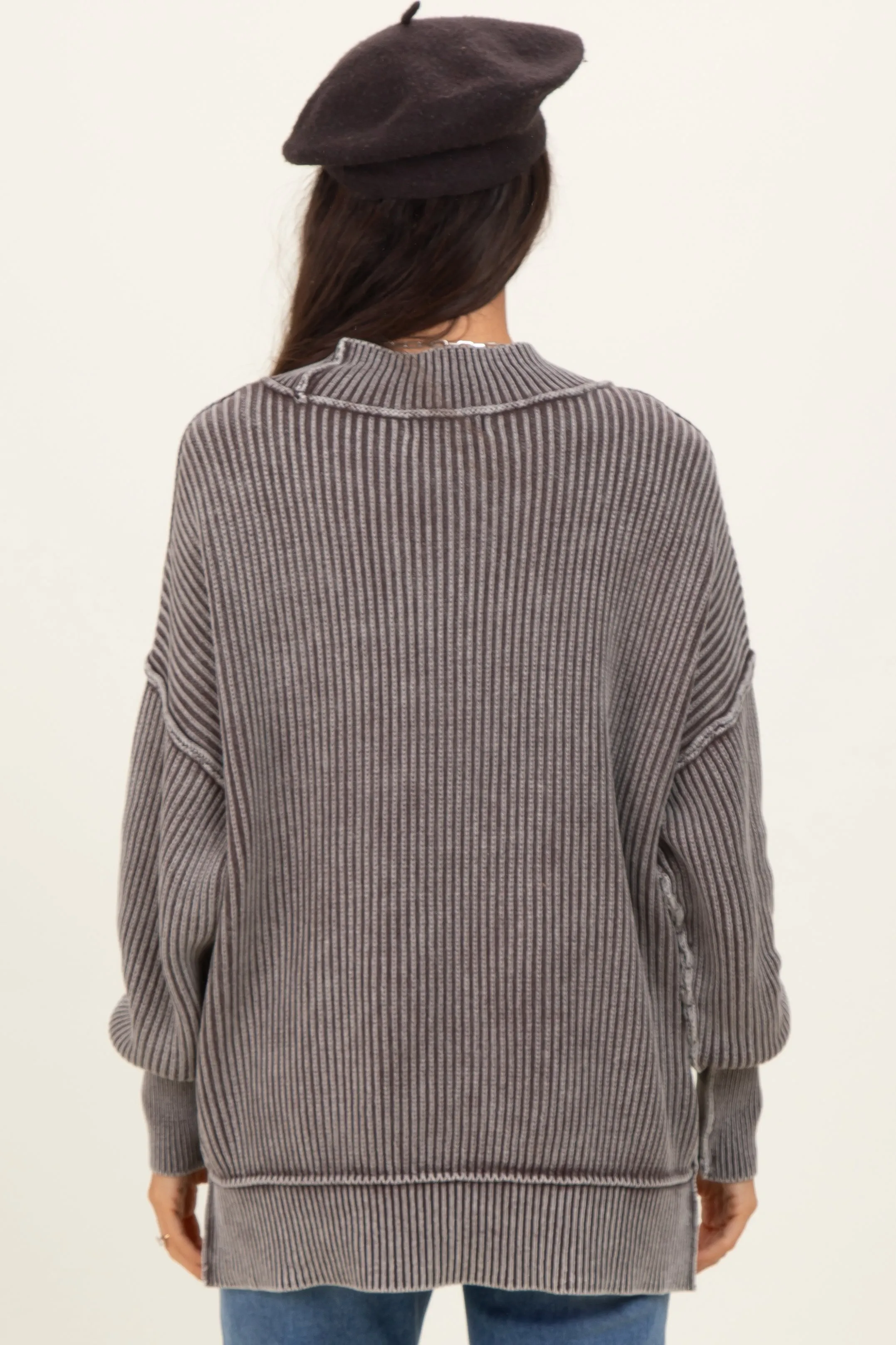 Brown Washed Side Slit Oversized Sweater sold by Pinkblush product image thumbnail 2