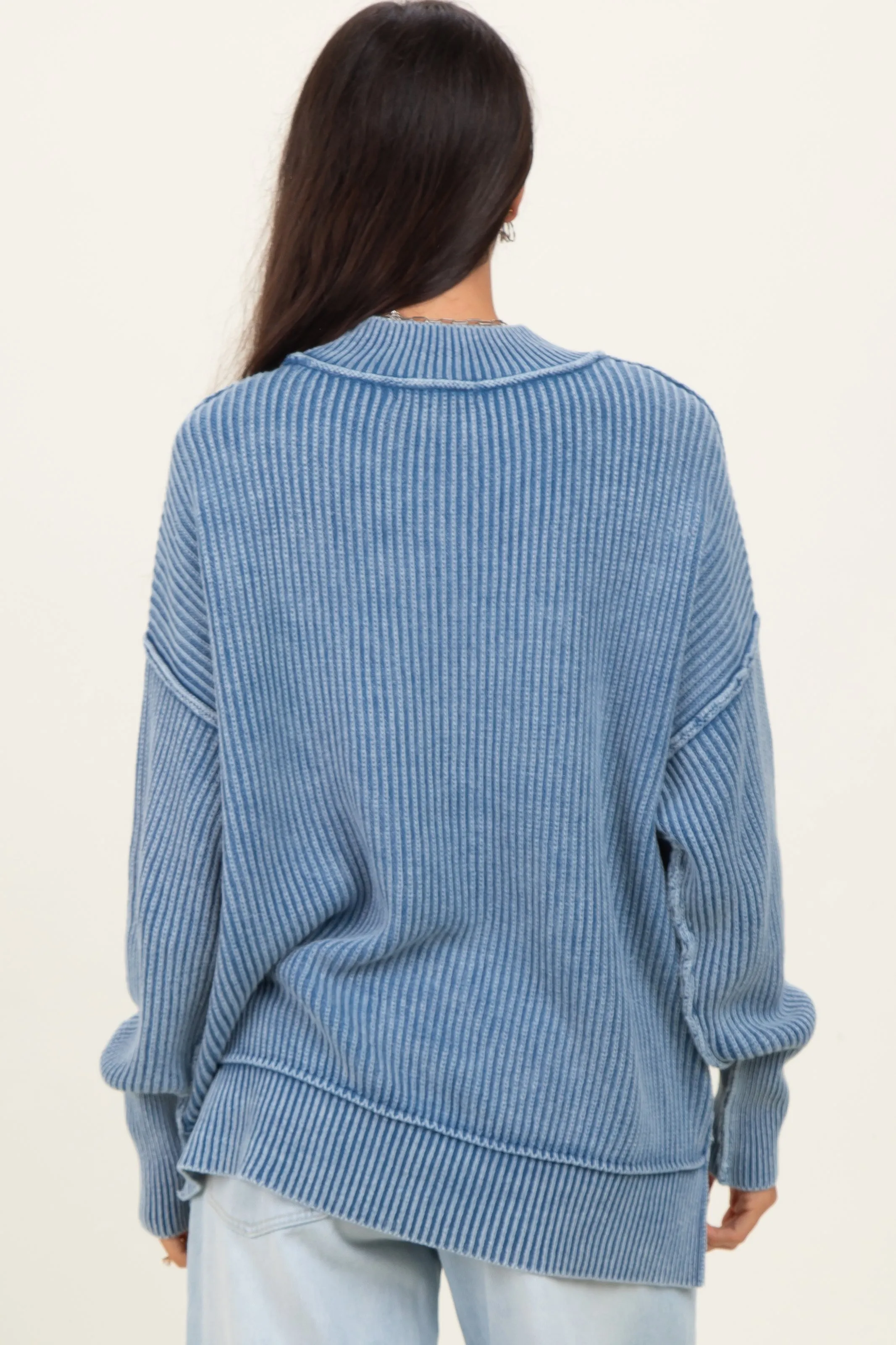 Classic Blue Washed Side Slit Oversized Sweater sold by Pinkblush product image thumbnail 3