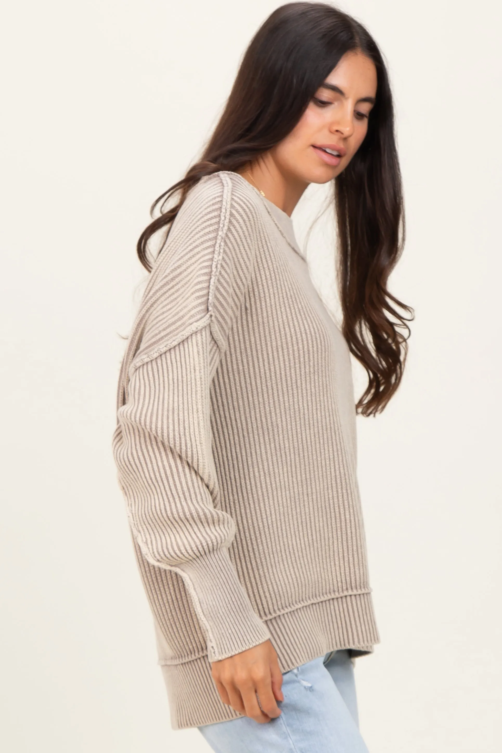 Mocha Washed Side Slit Oversized Sweater sold by Pinkblush product image thumbnail 3