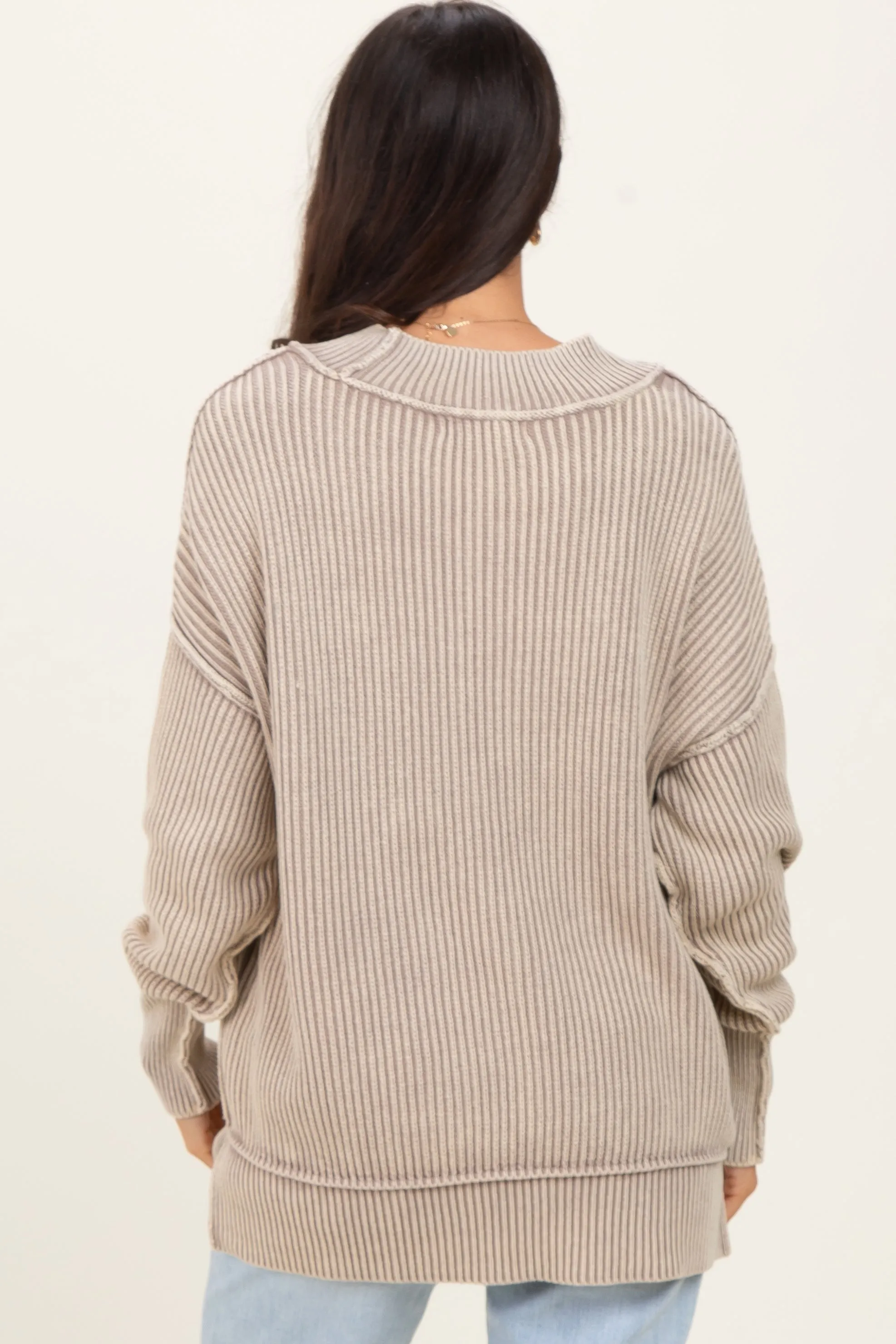 Mocha Washed Side Slit Oversized Sweater sold by Pinkblush product image thumbnail 4