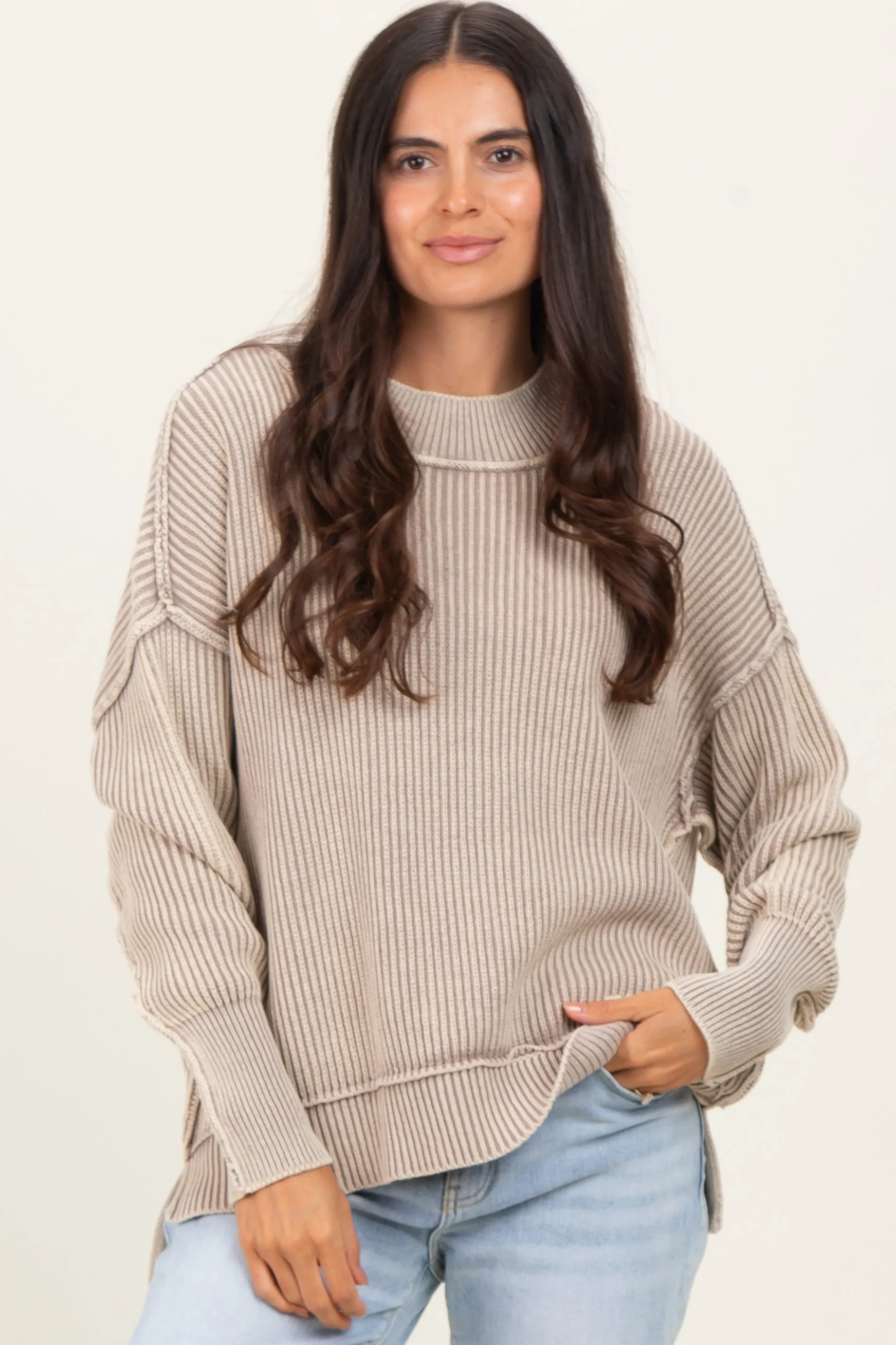 Mocha Washed Side Slit Oversized Sweater sold by Pinkblush product image thumbnail 2