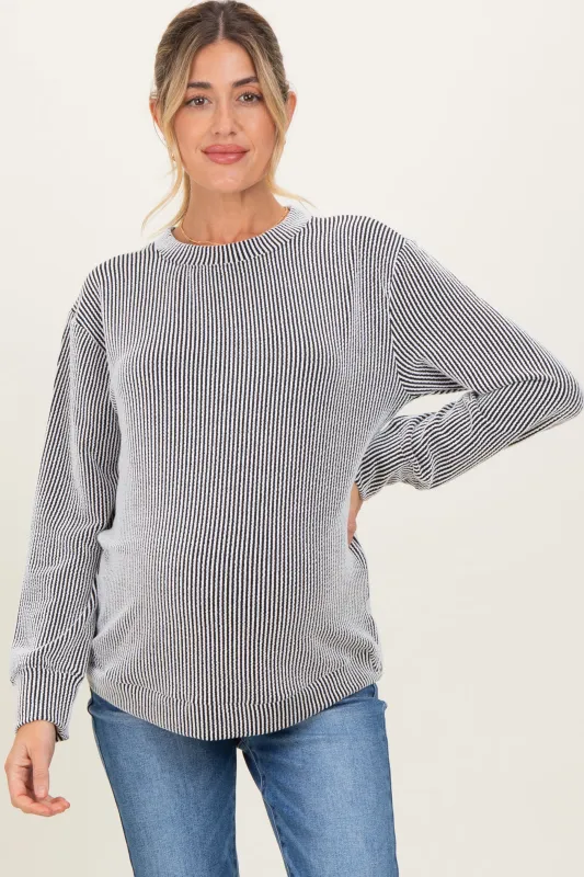 White Textured Rib Crew Neck Maternity Long Sleeve sold by Pinkblush