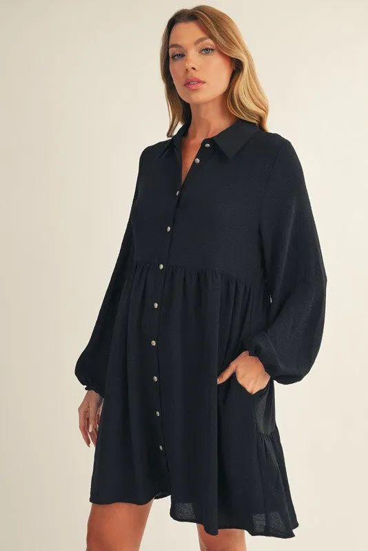 Black Tiered Back Detail Button Down Maternity Dress sold by Pinkblush product image thumbnail 4